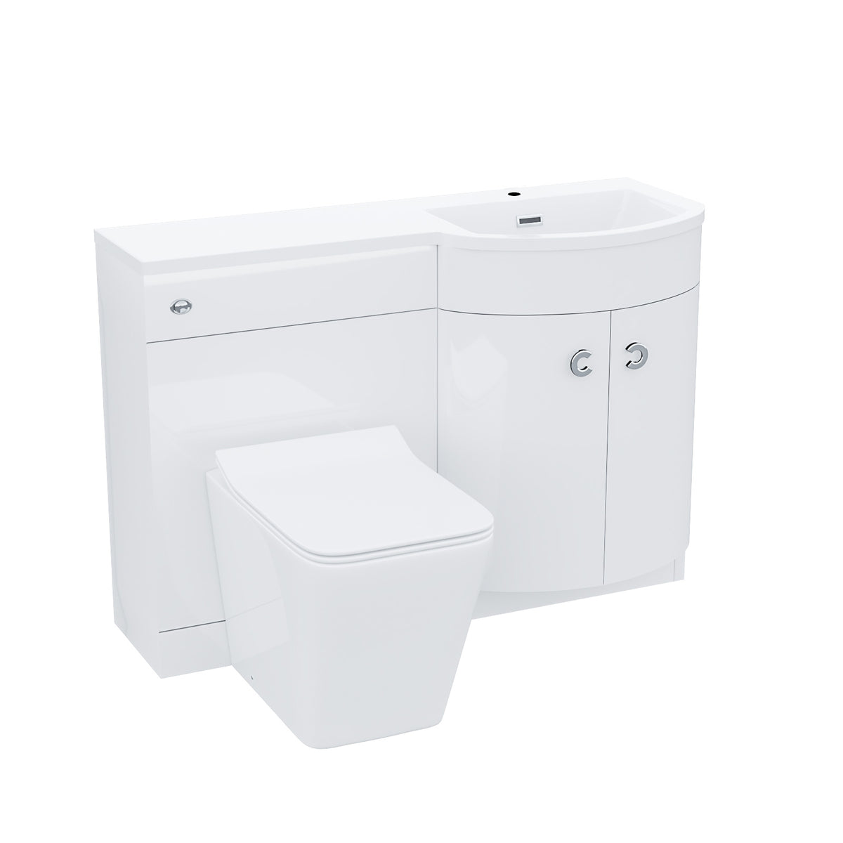 White 1100mm RH Vanity Unit and WC Toilet Sink Cabinet Combination