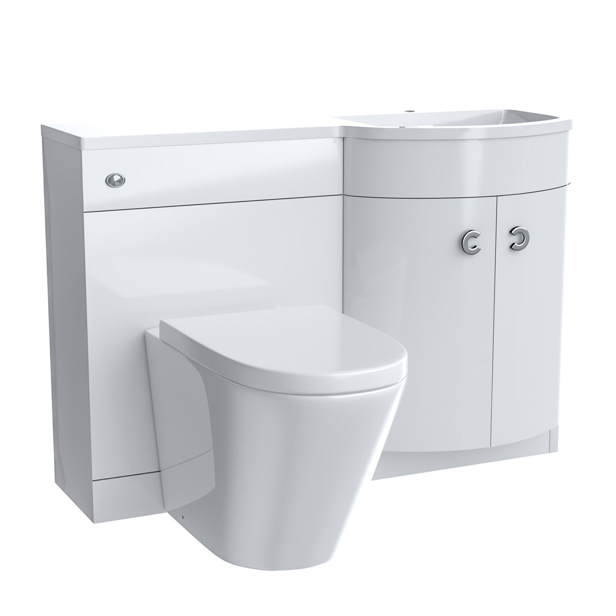 Dene White 1100mm Bathroom P-Shape RH Basin Vanity Unit WC BTW Toilet