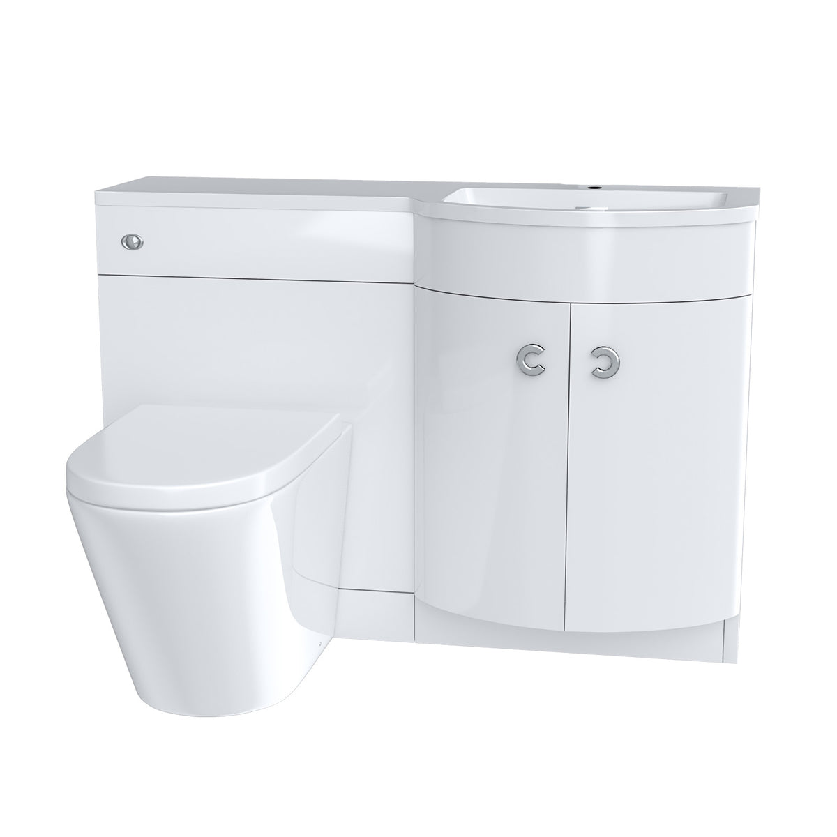Dene White 1100mm Bathroom P-Shape RH Basin Vanity Unit WC BTW Toilet