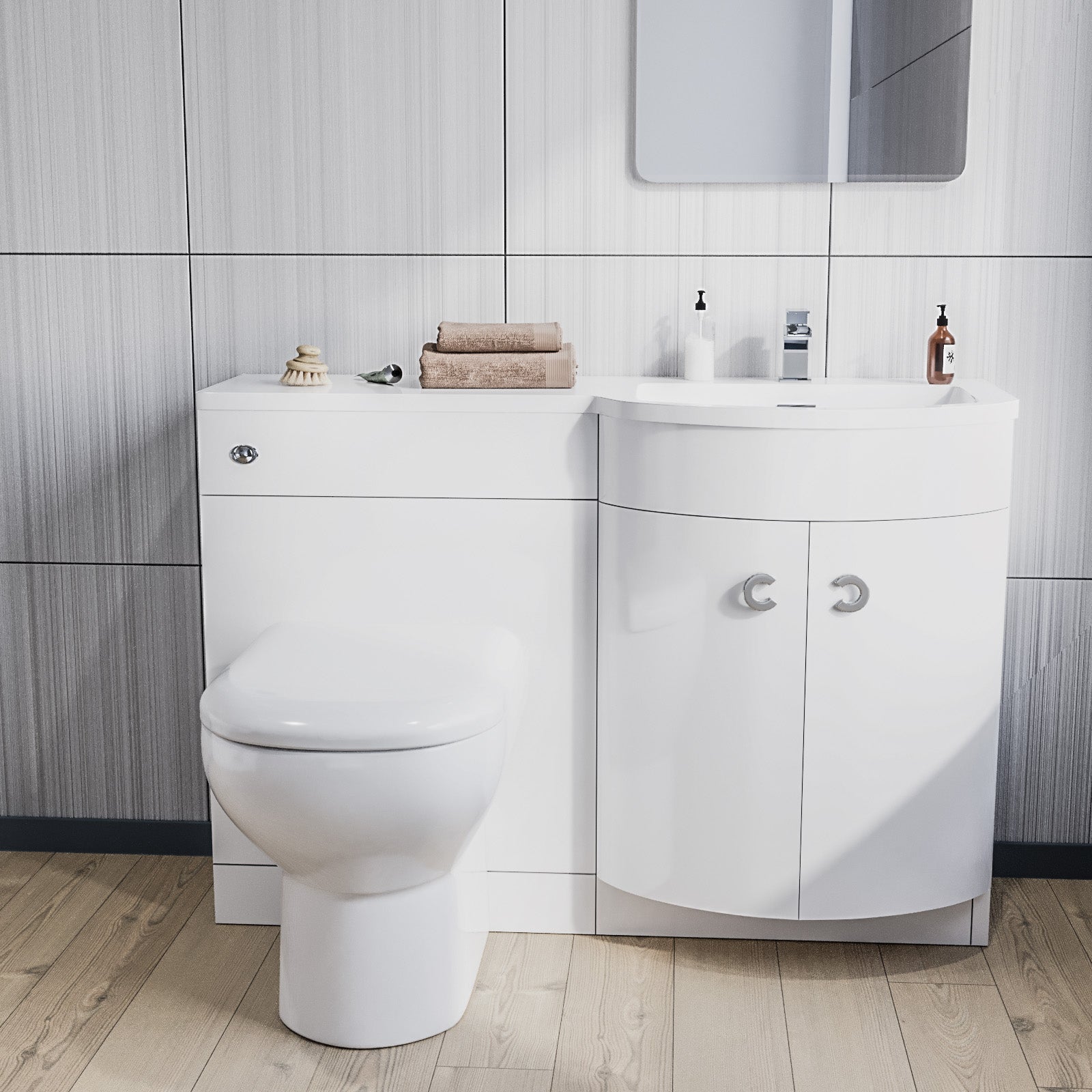 1100mm Right Hand Sink White Combination Vanity Unit with BTW Toilet