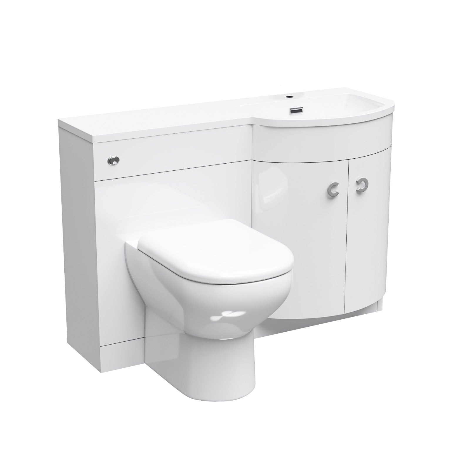 1100mm Right Hand Sink White Combination Vanity Unit with BTW Toilet