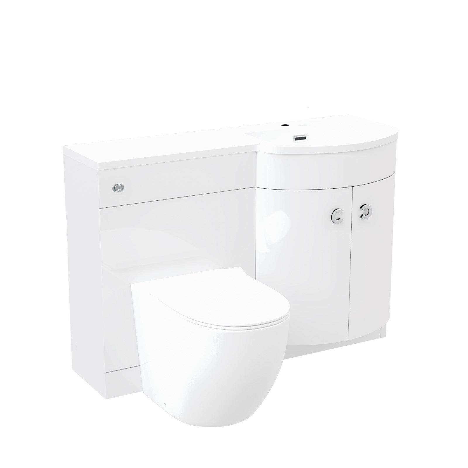 Dene | 1100mm RH Back To Wall toilet, Soft Close Toilet & Resin Basin White