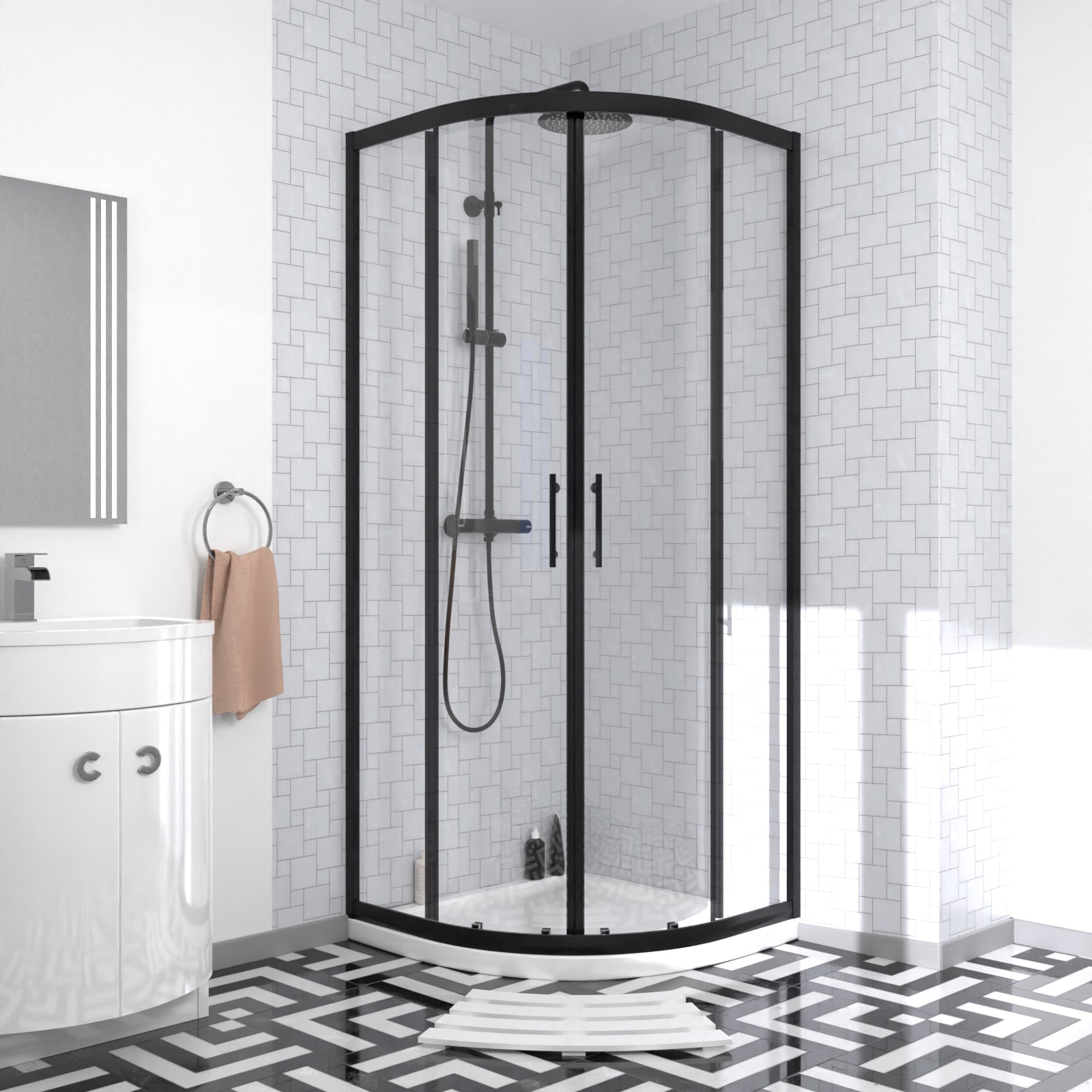 Elton Matte Black Quadrant 800mm Shower Enclosure & Right Hand Vanity Combination Unit