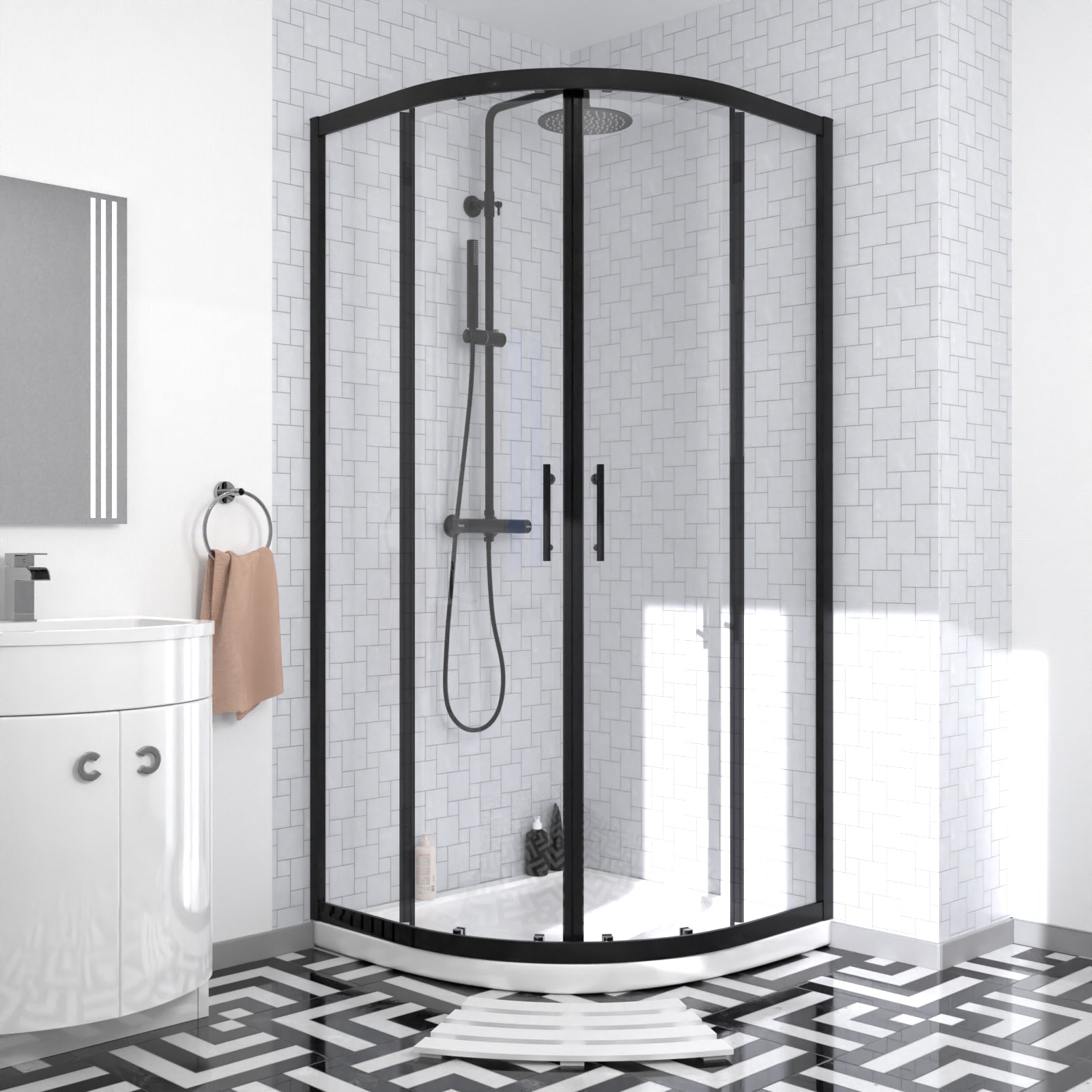 Elton Matte Black Quadrant 900mm Shower Enclosure & Right Hand Vanity Combination Unit