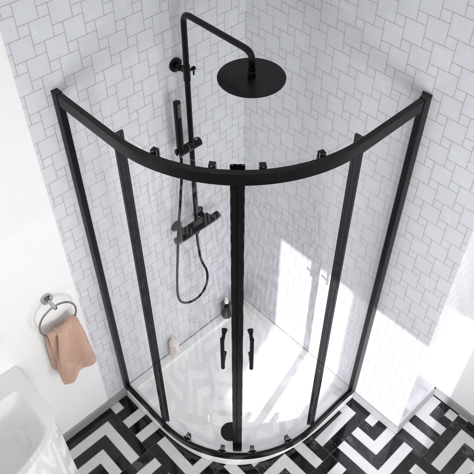 Elton Matte Black Quadrant 900mm Shower Enclosure & Right Hand Vanity Combination Unit