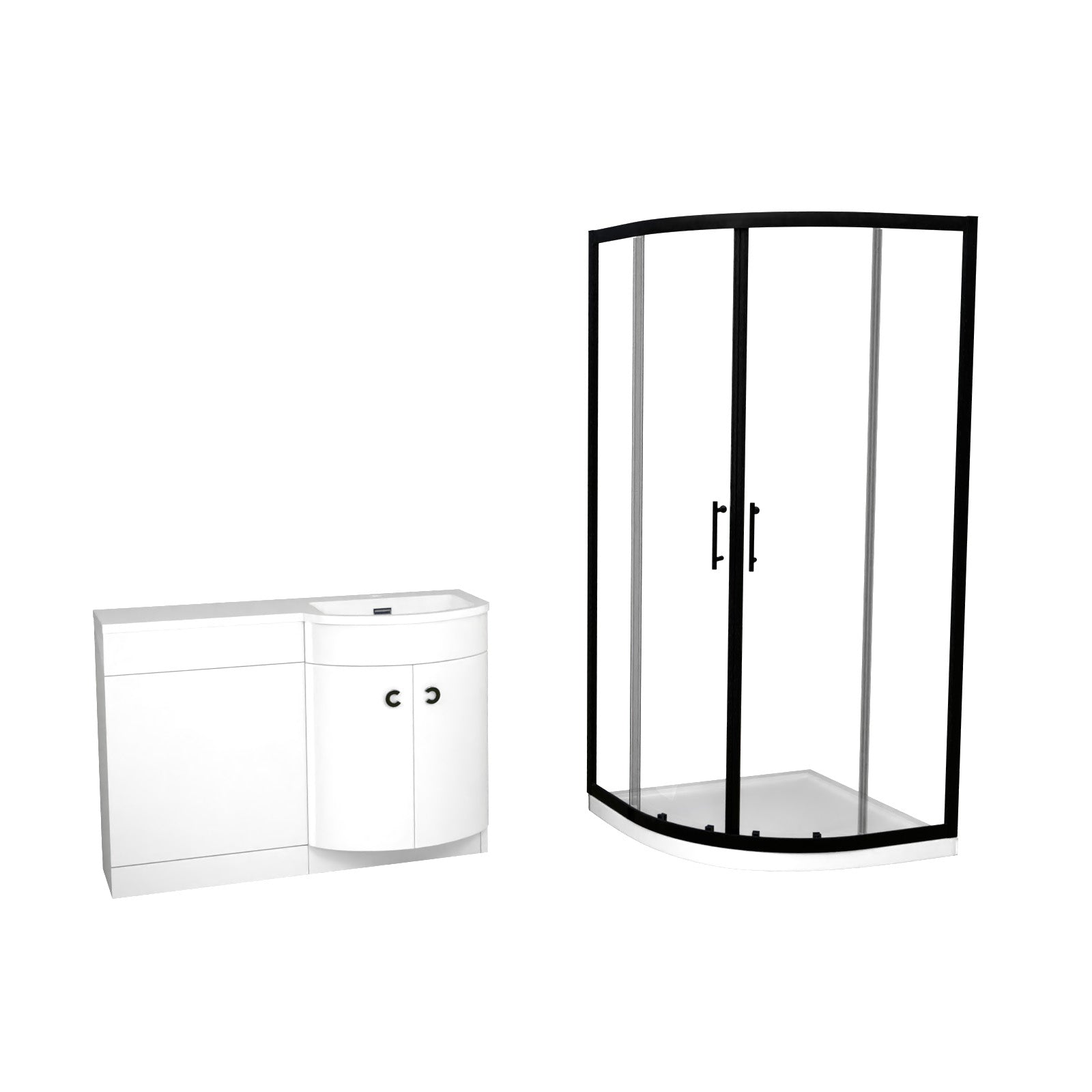 Elton Matte Black Quadrant 900mm Shower Enclosure & Right Hand Vanity Combination Unit