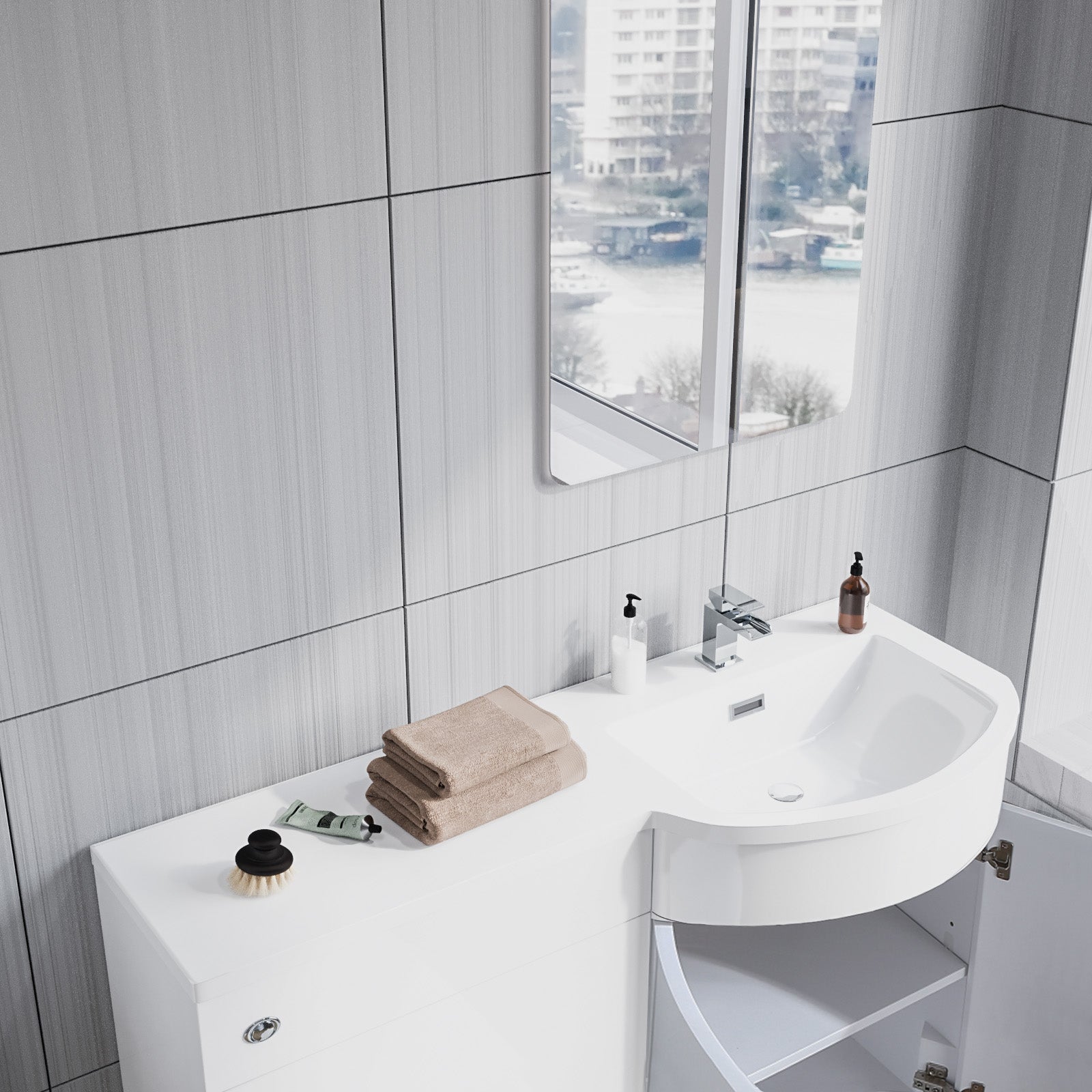 Dene | 1100mm RH Back To Wall toilet, Soft Close Toilet & Resin Basin White