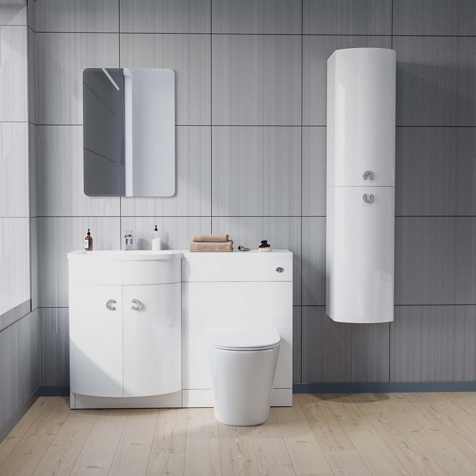 White 1100mm Vanity Basin Unit & Ellis Back To Wall Toilet