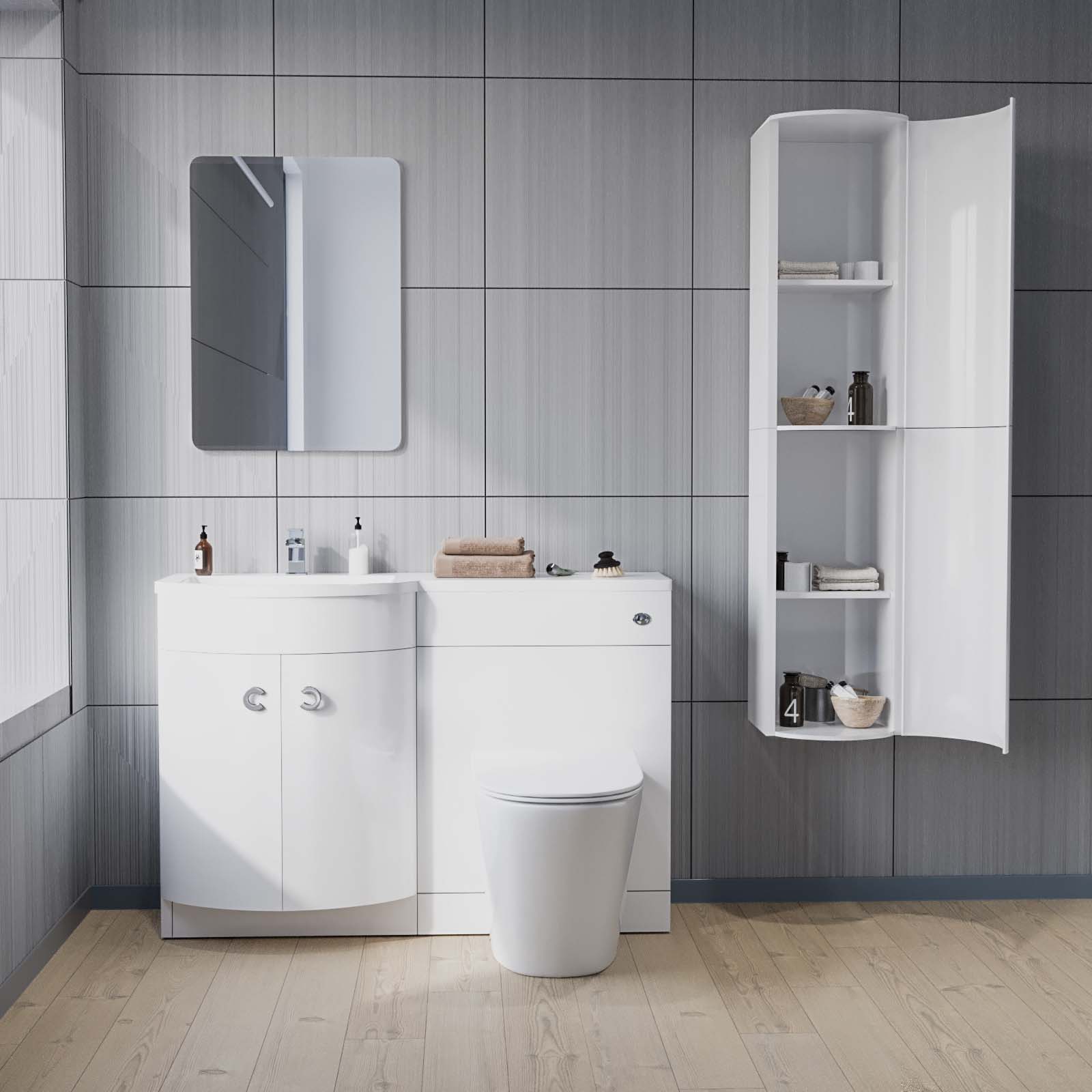 White 1100mm Vanity Basin Unit & Ellis Back To Wall Toilet