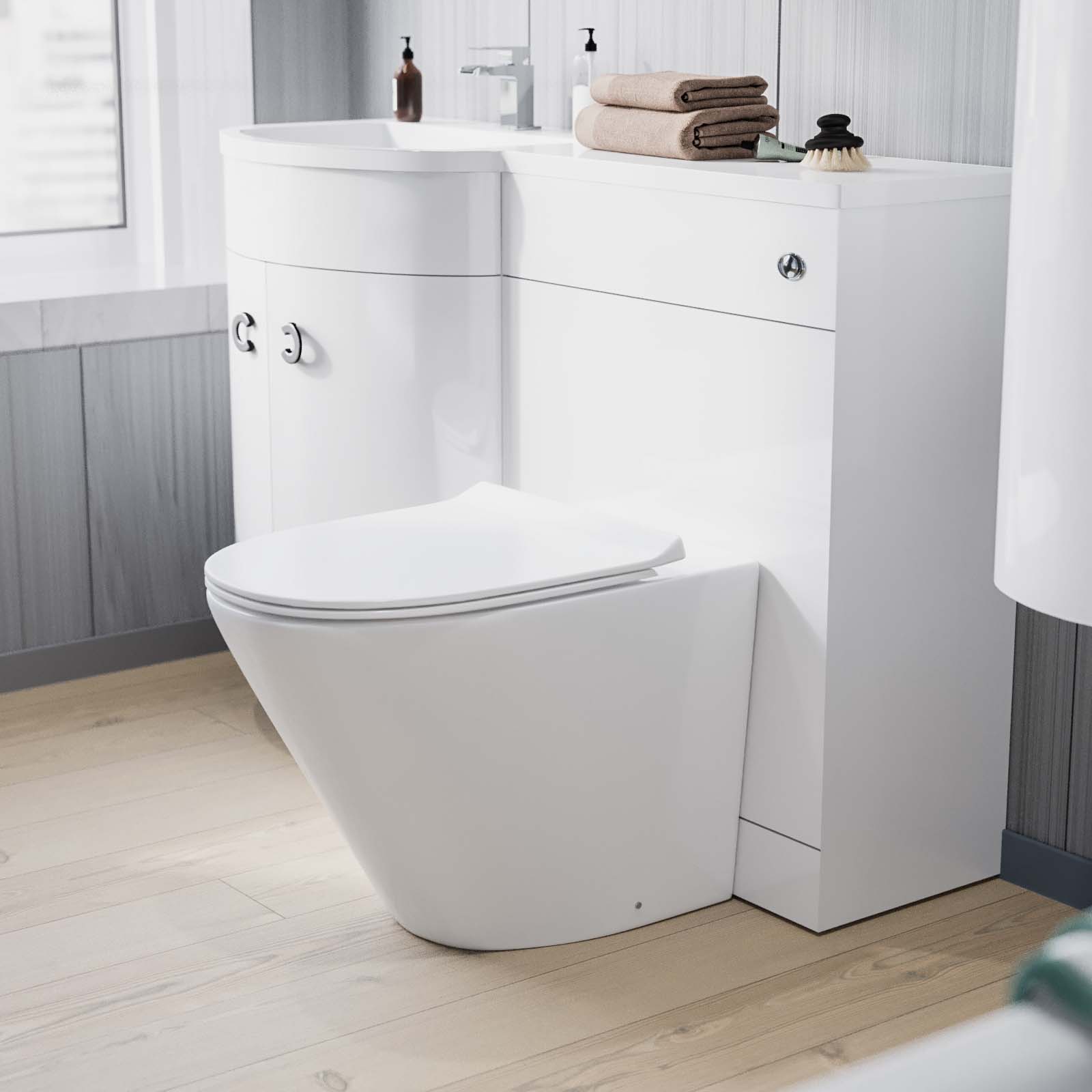 White 1100mm Vanity Basin Unit & Ellis Back To Wall Toilet