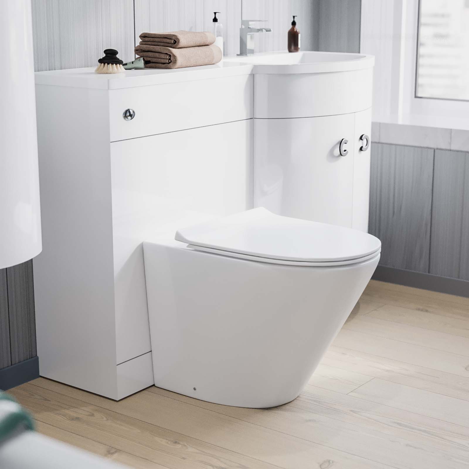 White 1100mm Vanity Basin Unit & Ellis Back To Wall Toilet