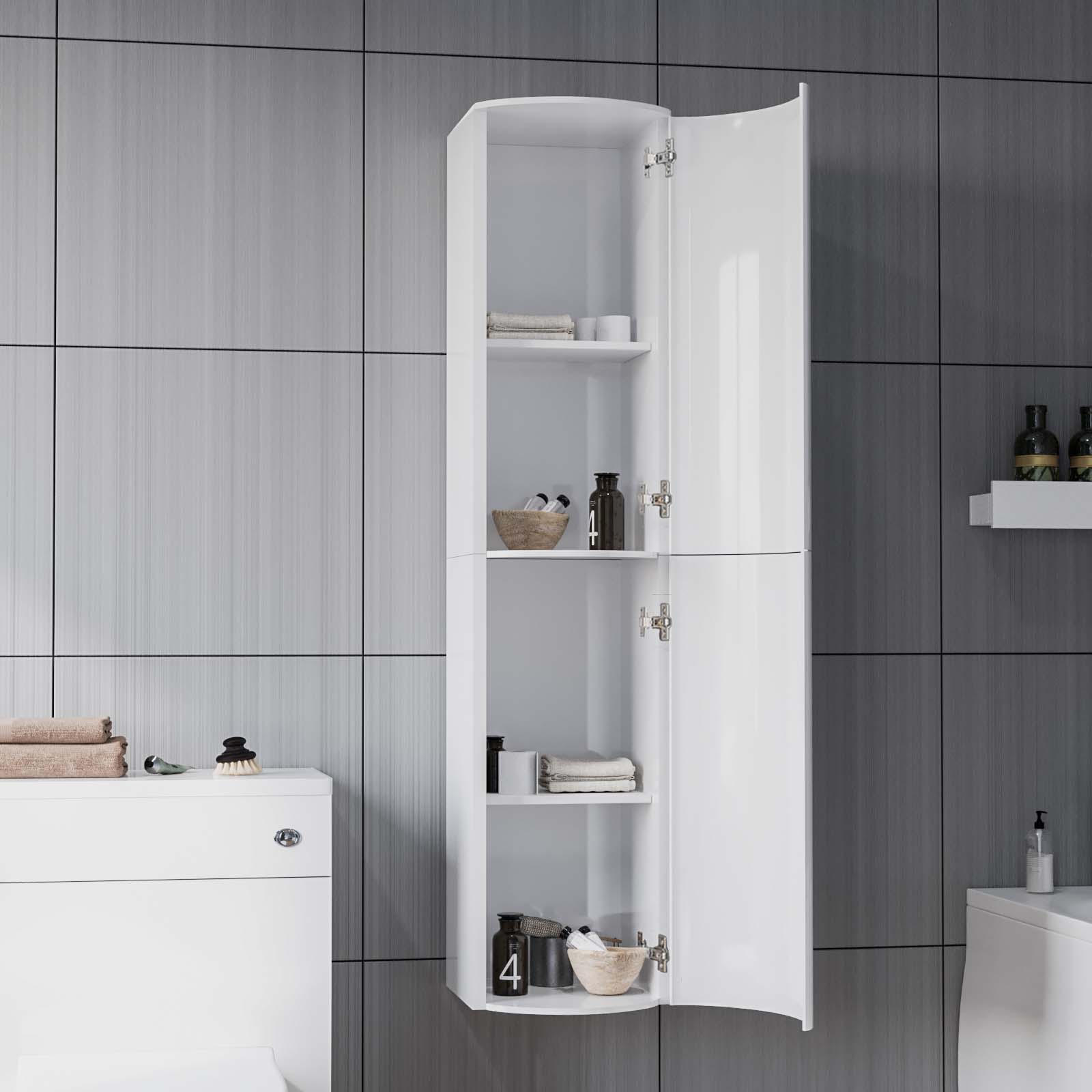 Dene 1400 mm Bathroom Wall Hung Cabinet Storage Tall Shelf Furniture White