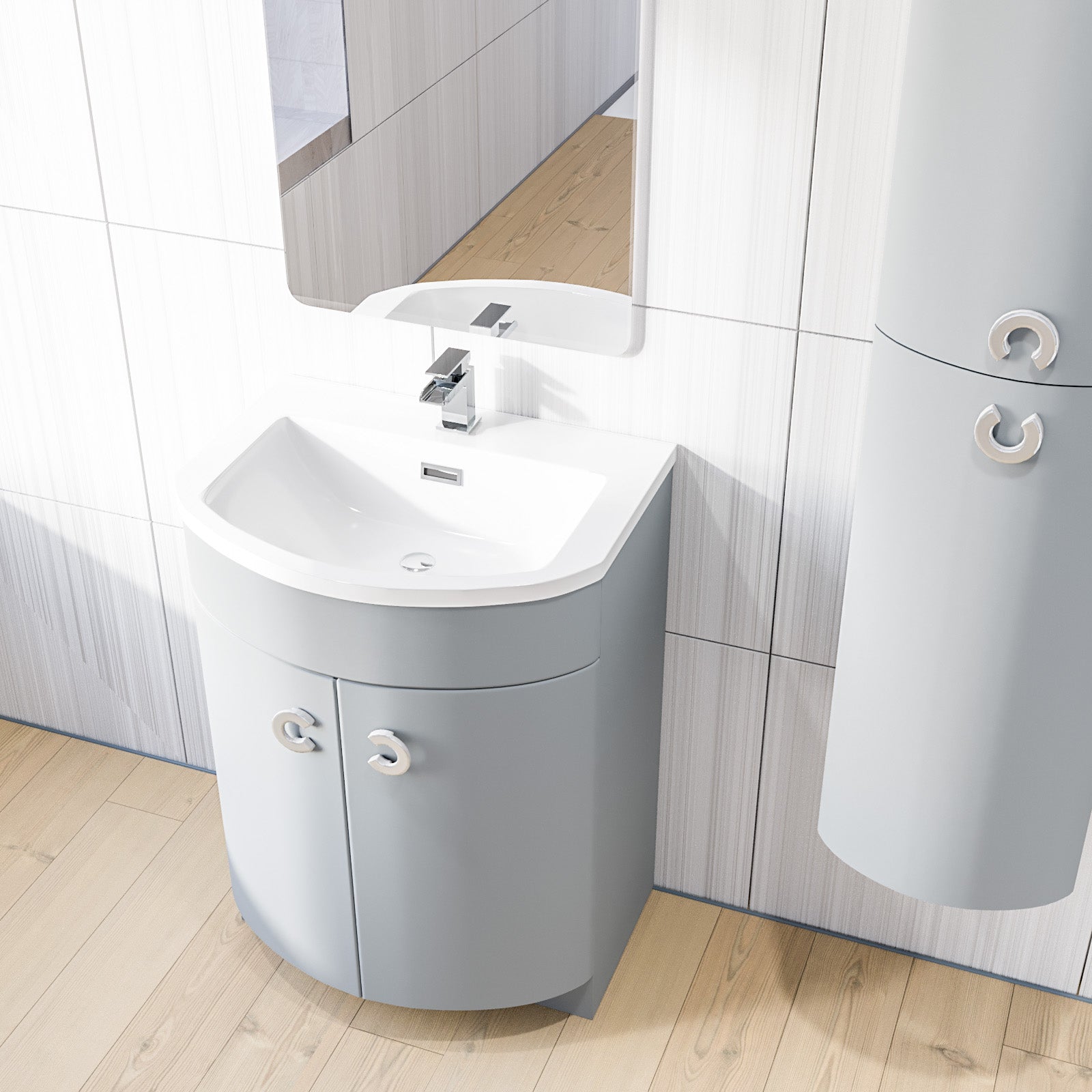Matte Grey 600mm Freestanding Basin Vanity Unit & Wall Bathroom Storage