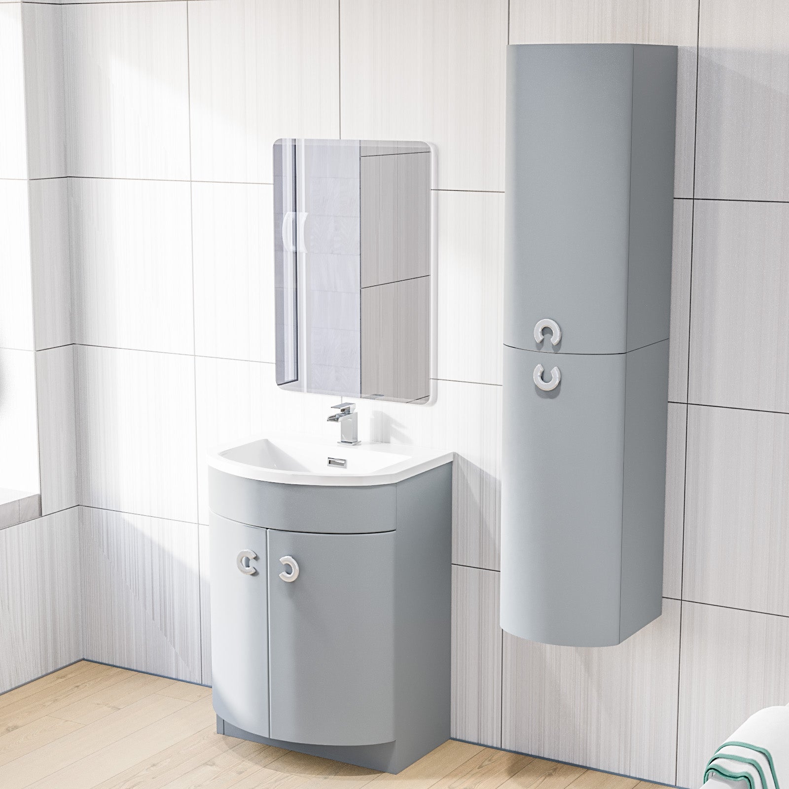 Matte Grey 600mm Freestanding Basin Vanity Unit & Wall Bathroom Storage