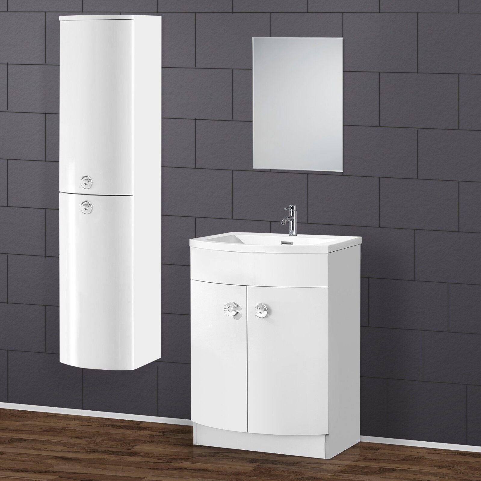 Dene Bathroom White Freestanding Basin Sink Vanity Unit and Wall Hung Cabinet