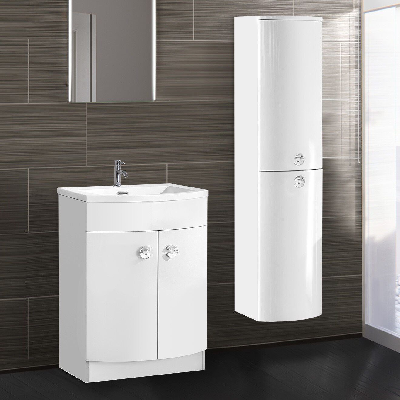 Dene Bathroom White Freestanding Basin Sink Vanity Unit and Wall Hung Cabinet