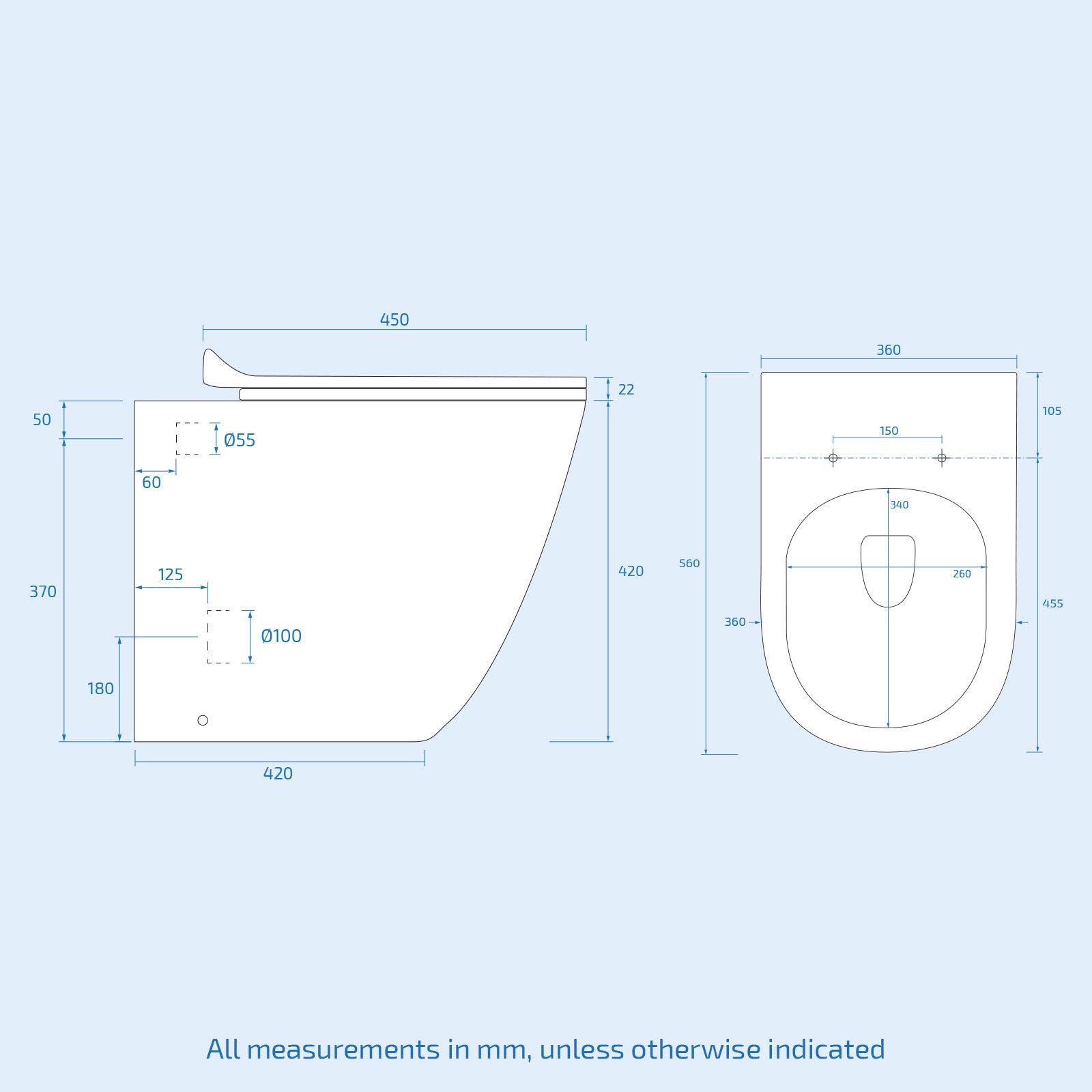 Rimless Round Back To Wall Pan With Soft Close Toilet Seat