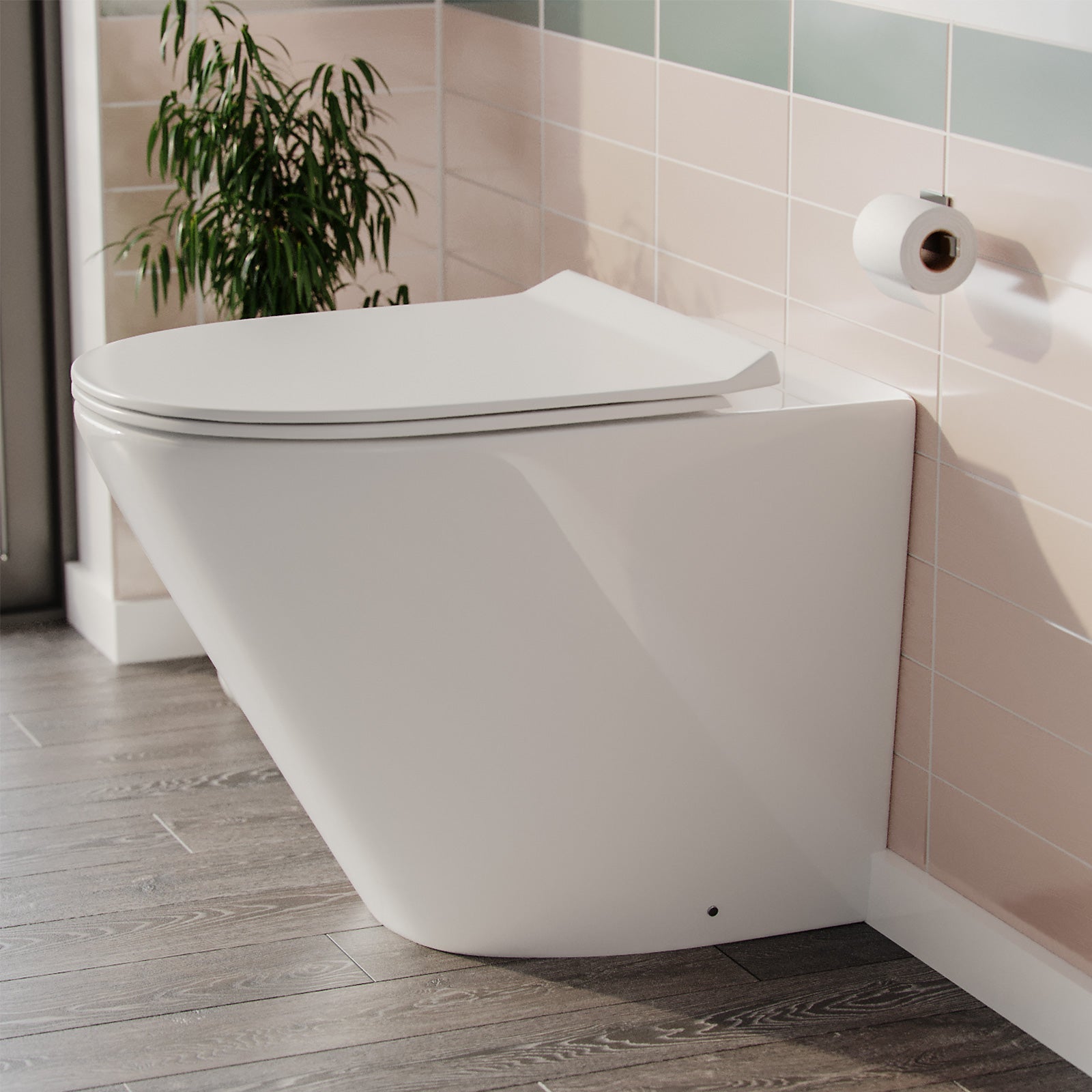 Eddy Modern Cloakroom BTW WC Curved Rimless Toilet and Soft Close Seat