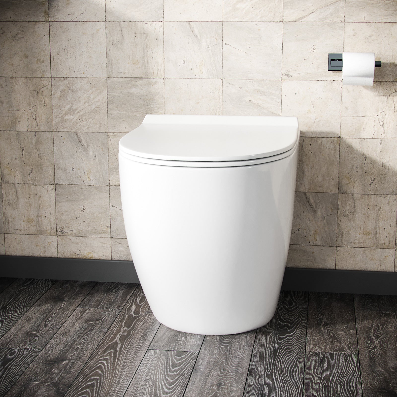 Modern Back To Wall Toilet WC Rimless Designed Pan and Soft Close Seat White