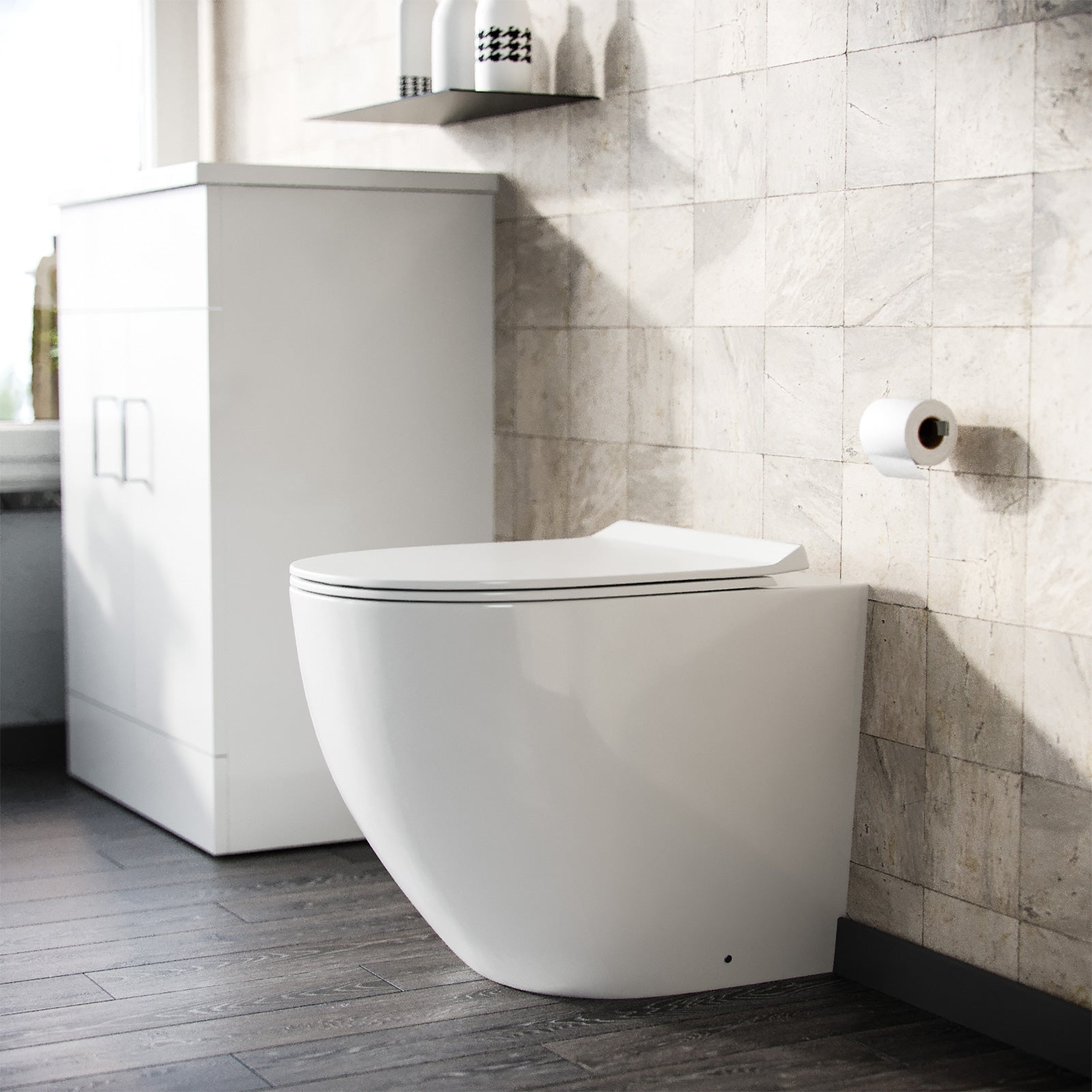 Modern Back To Wall Toilet WC Rimless Designed Pan and Soft Close Seat White