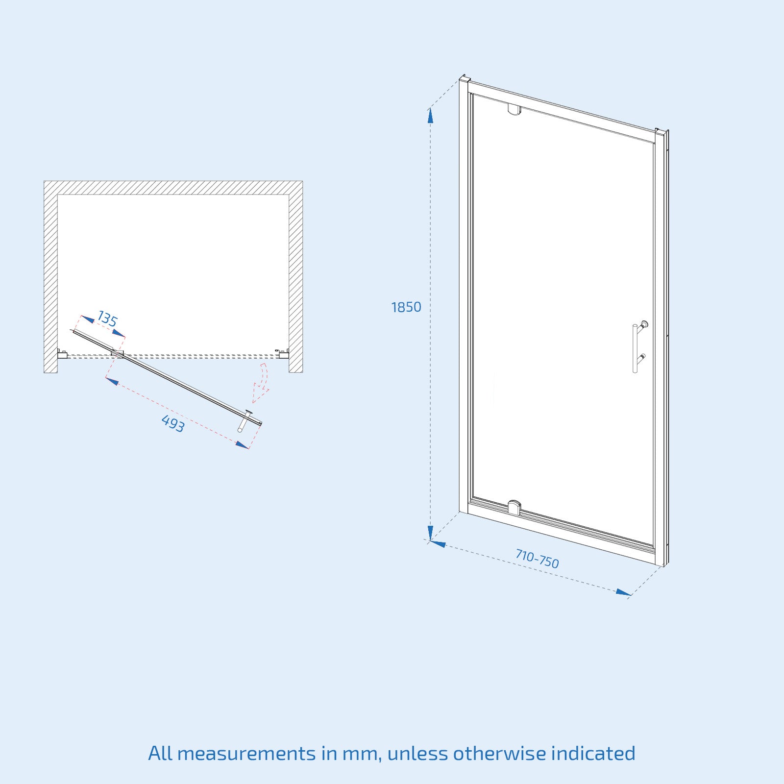 Jupiter 760mm Pivot Shower Door Enclosure Screen 6mm Tempered Glass Matte Black