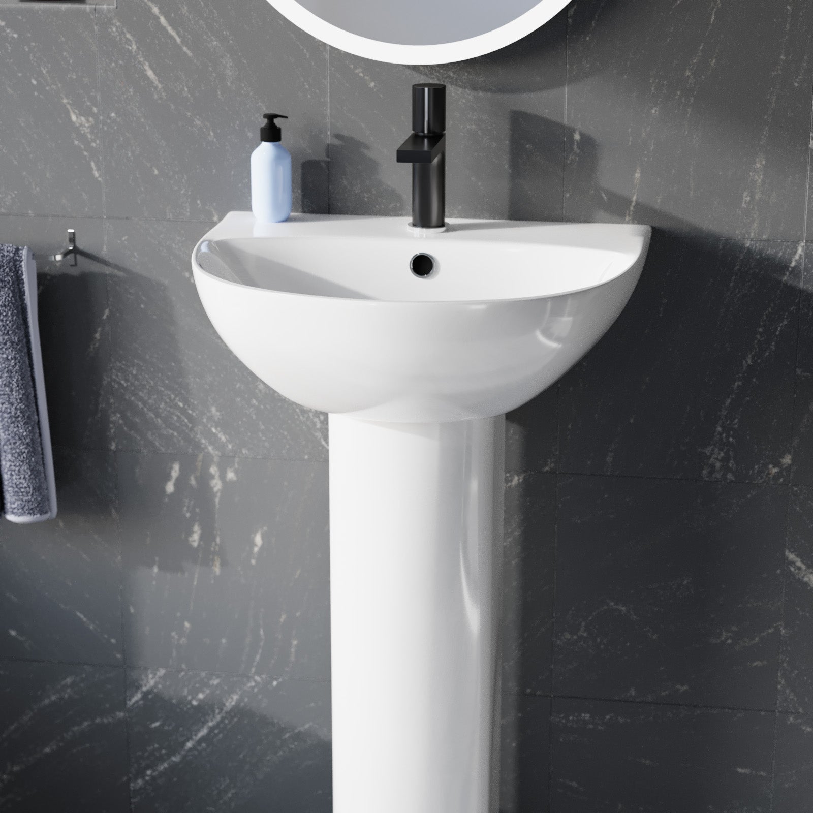 White 450mm Round Slim Edge Pedestal Basin with Closed Coupled Toilet
