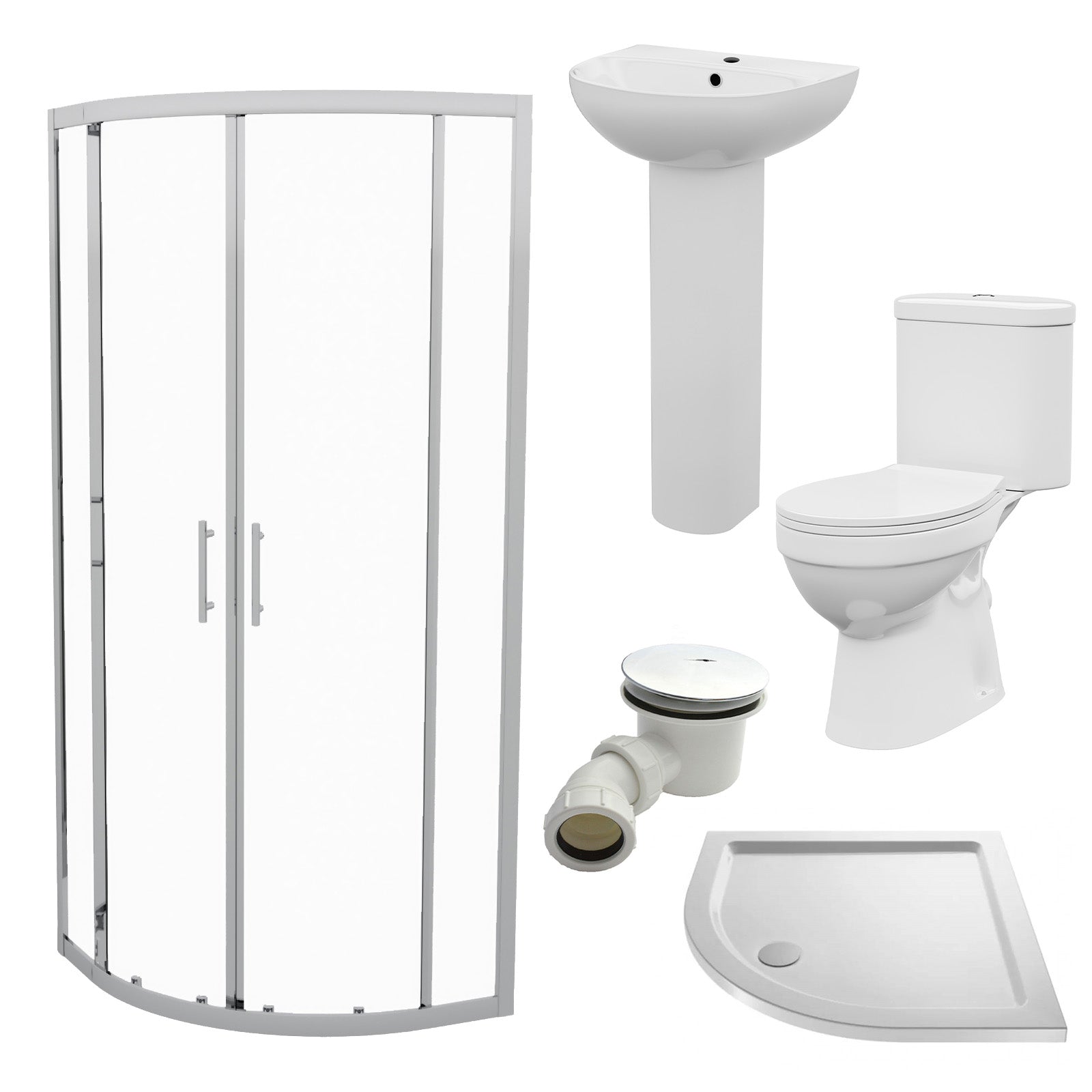 White 450mm Round Slim Edge Pedestal Basin Toilet Shower Screen & Tray