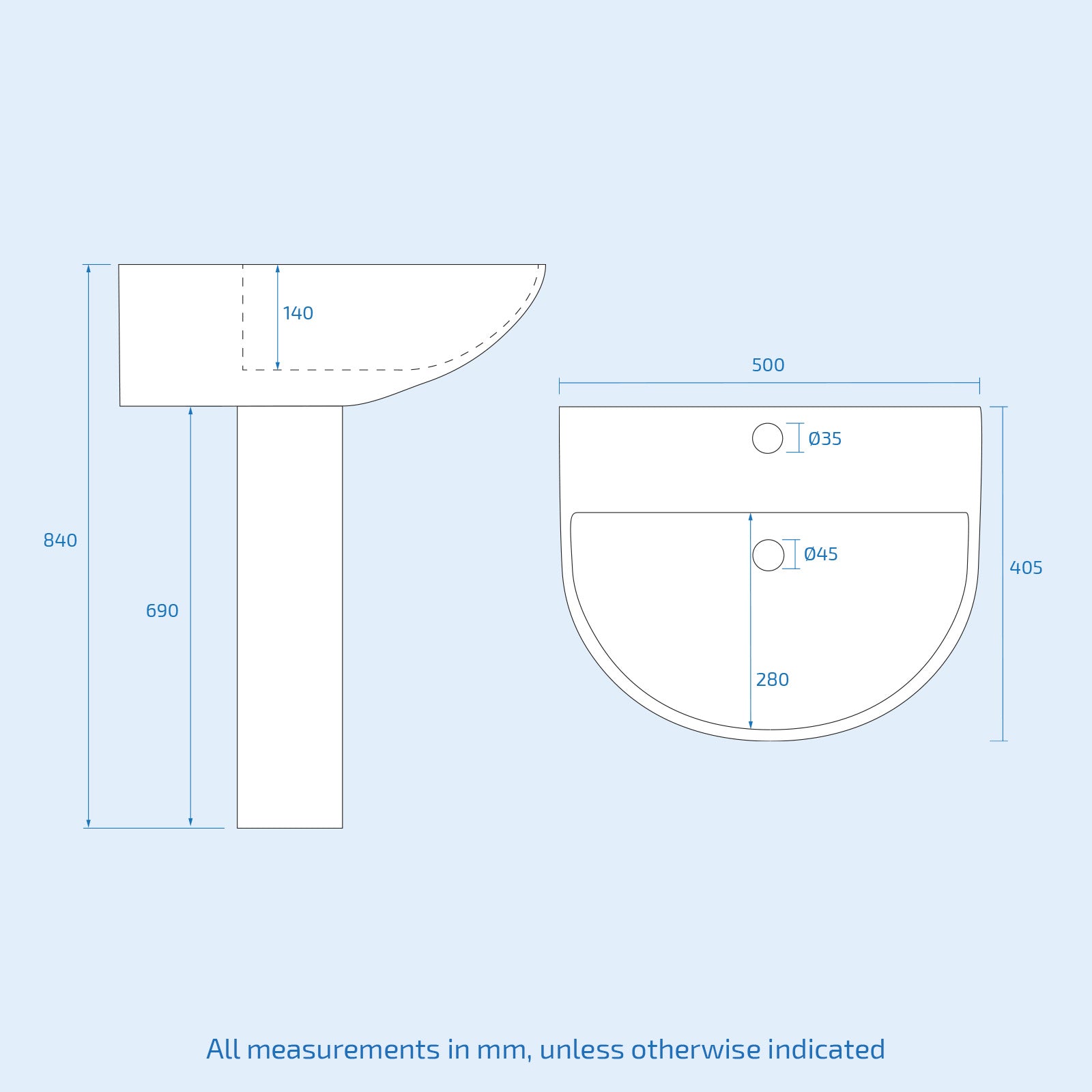 White 500mm Round Slim Edge Pedestal Basin Toilet Bath & Front Panel