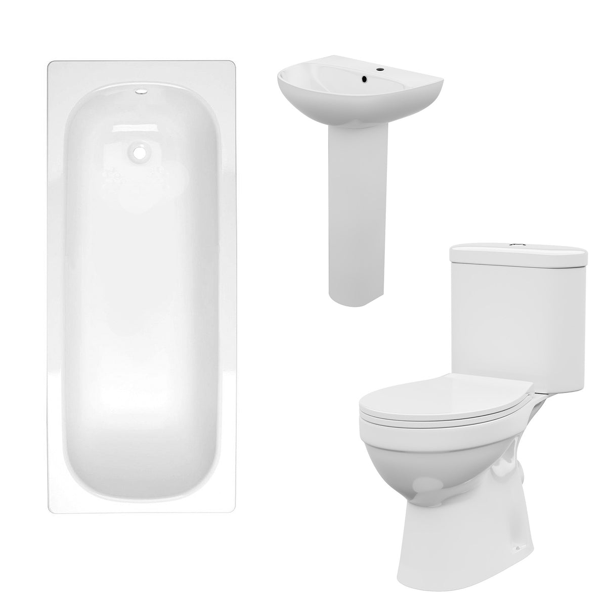 1700mm Bathtub and 500mm Round Slim Edge Pedestal Basin With Toilet