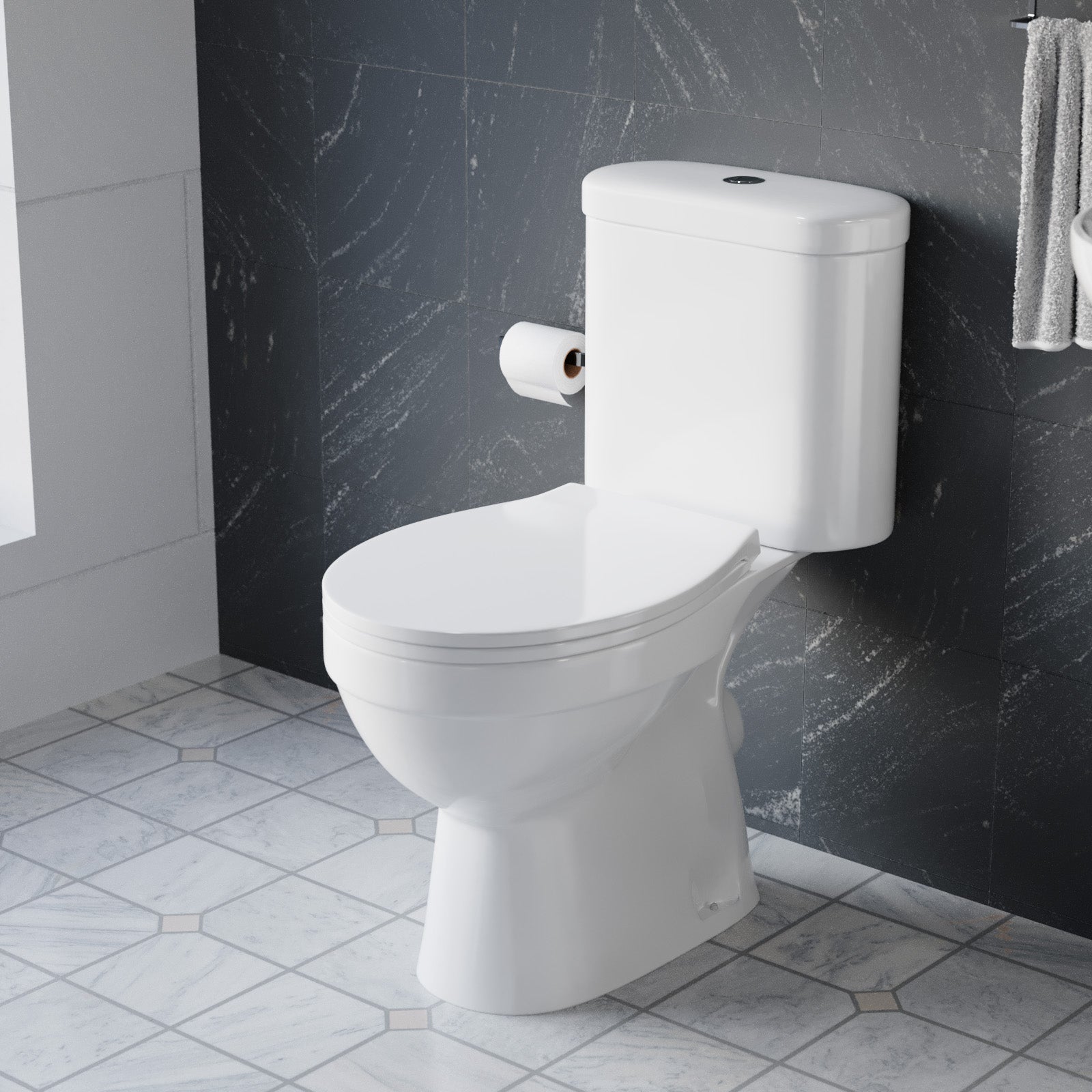 White 550mm Round Slim Edge Pedestal Basin With Toilet & Quadrant Shower Screen