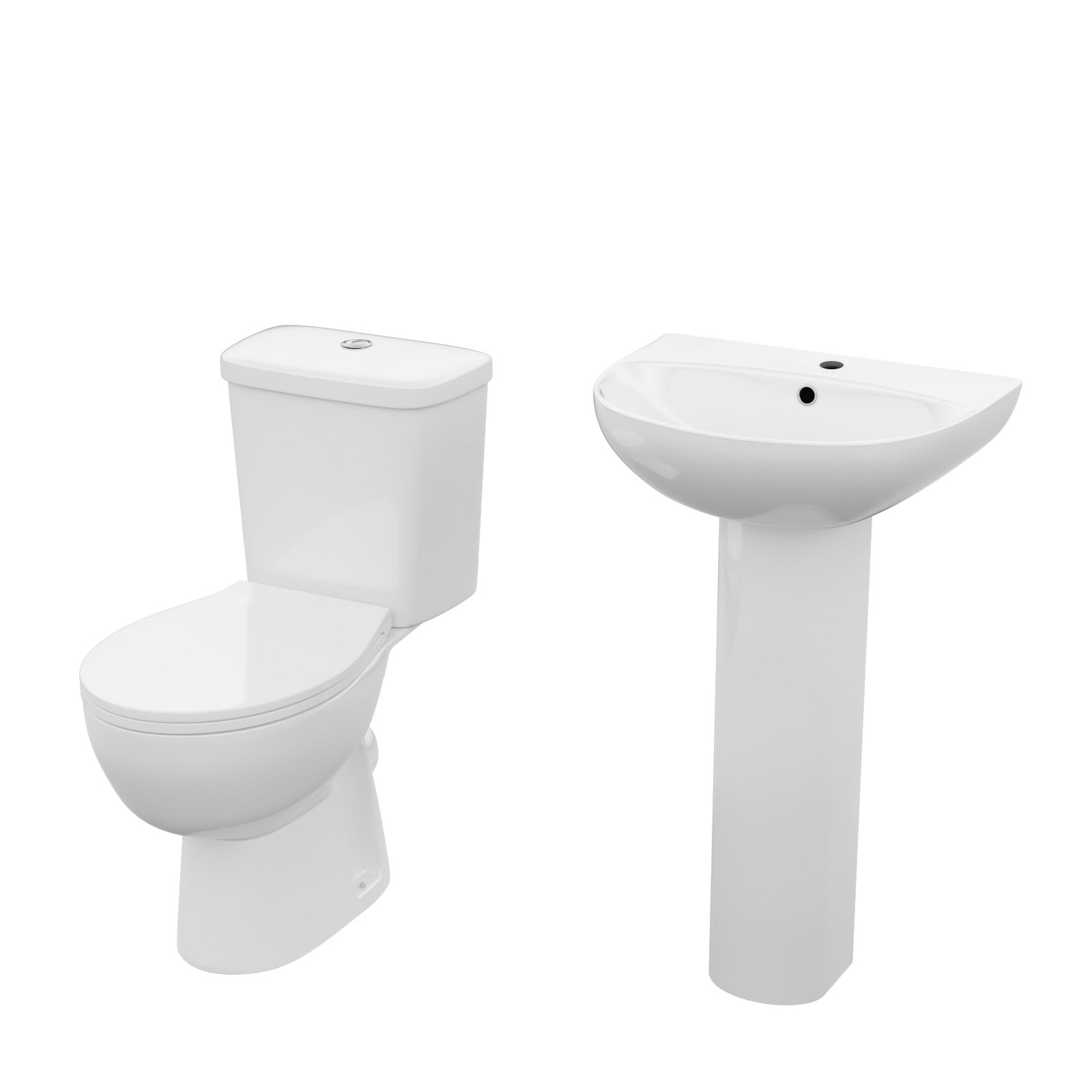 White 500mm Round Slim Edge Pedestal Basin with Closed Coupled Toilet