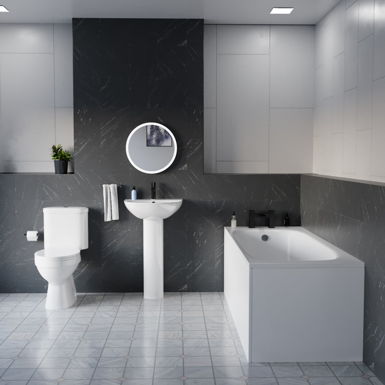 Cassis Basics 1700mm Bathroom Suite with Bath & 500mm Pedestal Basin