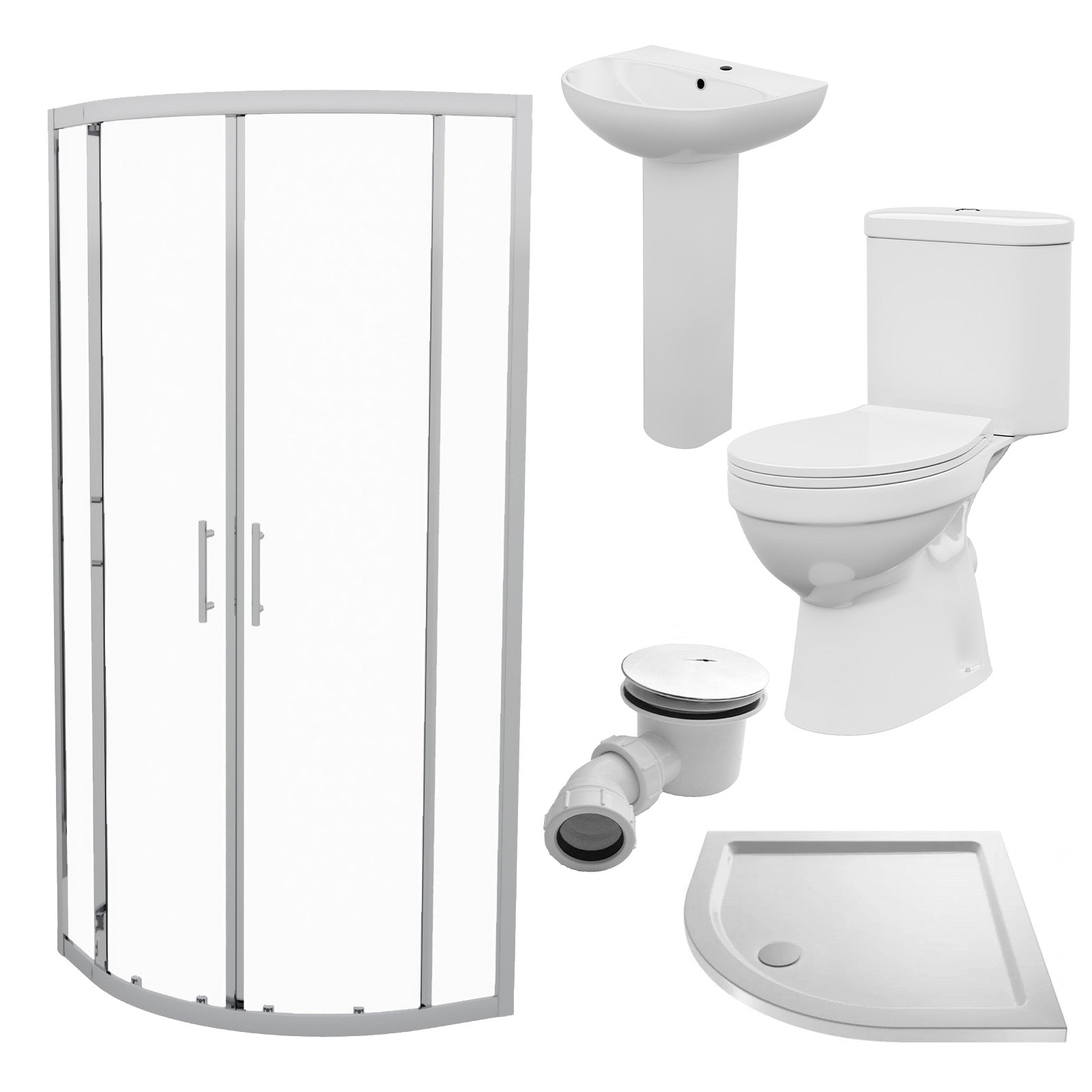 White 500mm Round Slim Edge Pedestal Basin Toilet Shower Screen & Tray