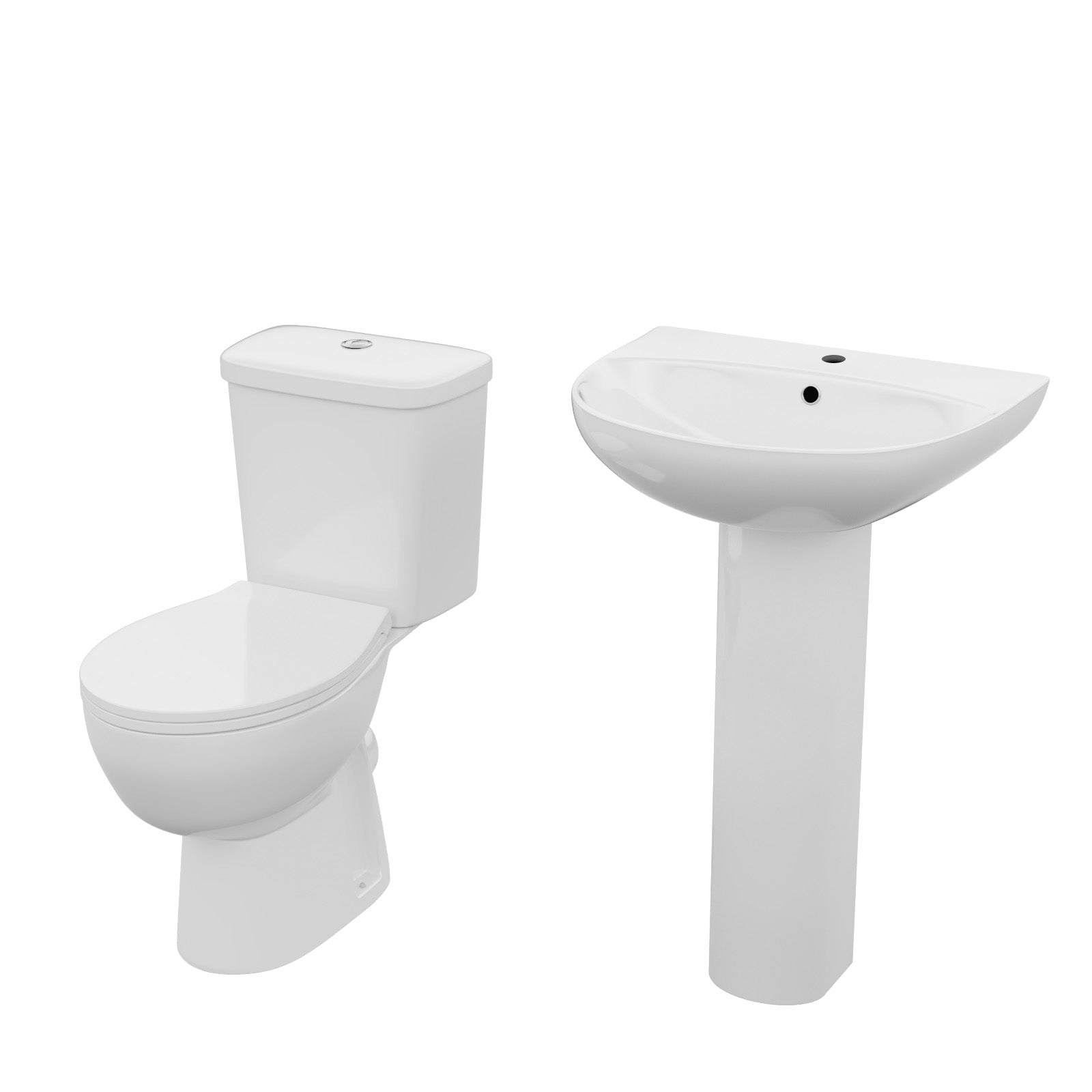 White 550mm Round Slim Edge Pedestal Basin with Closed Coupled Toilet