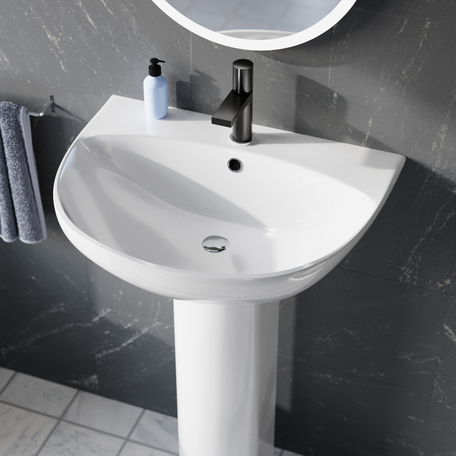 Cassis Basics 1700mm Bathroom Suite with Bath & 550mm Pedestal Basin