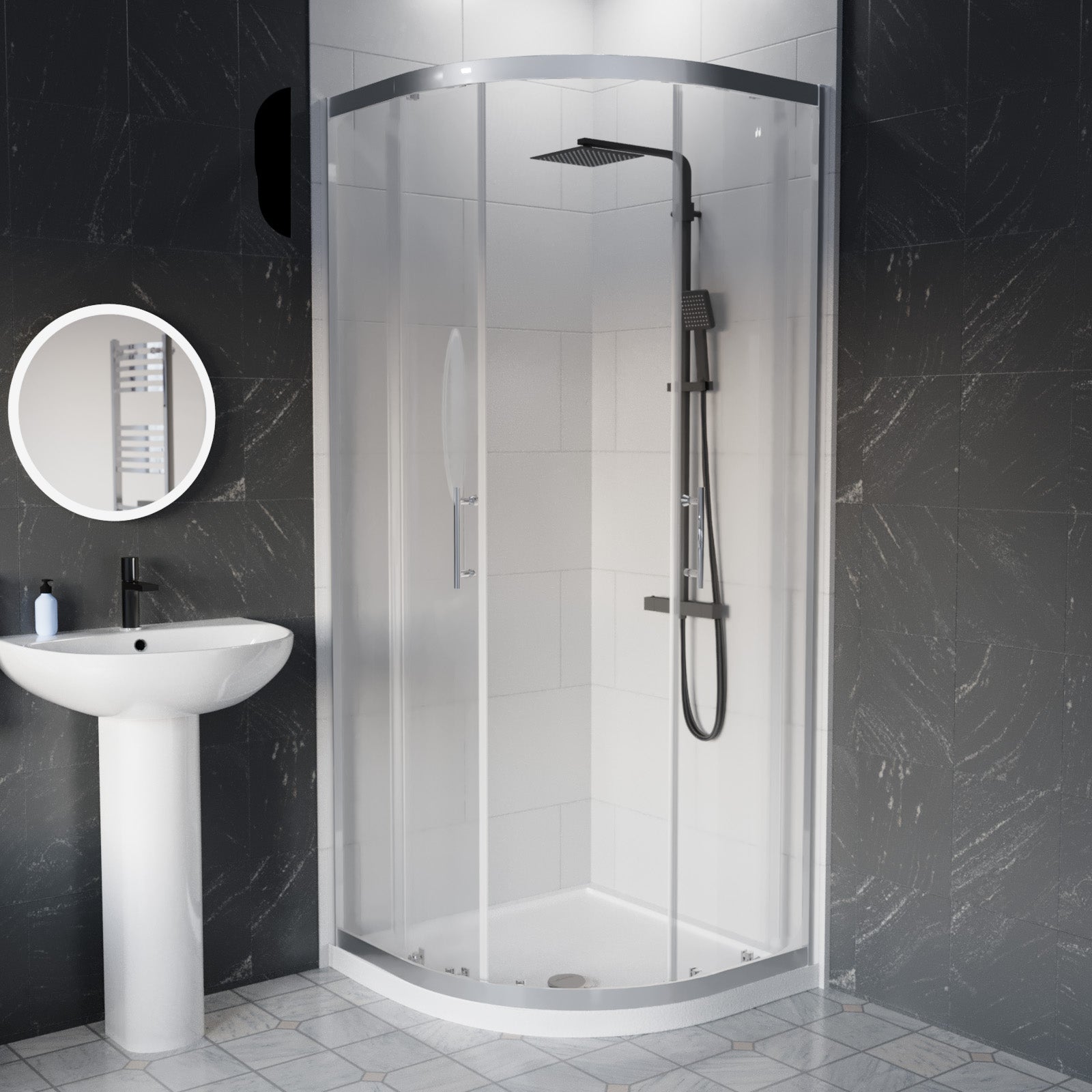 Cassis Basics 900mm Bathroom Suite with Quadrant Enclosure & 550mm Pedestal Basin