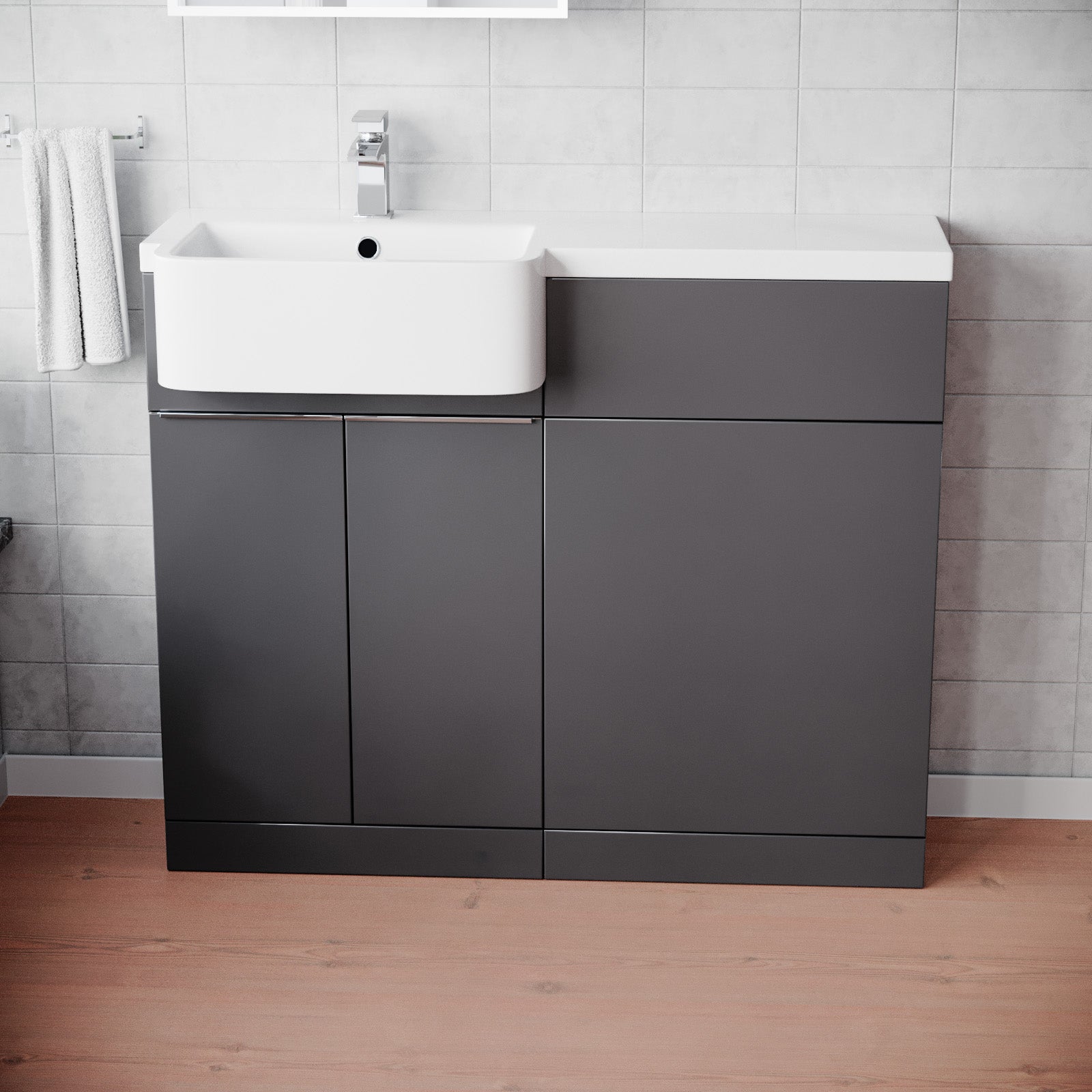 Haoran 1000mm Freestanding Anthracite Cabinet with Basin & WC Unit