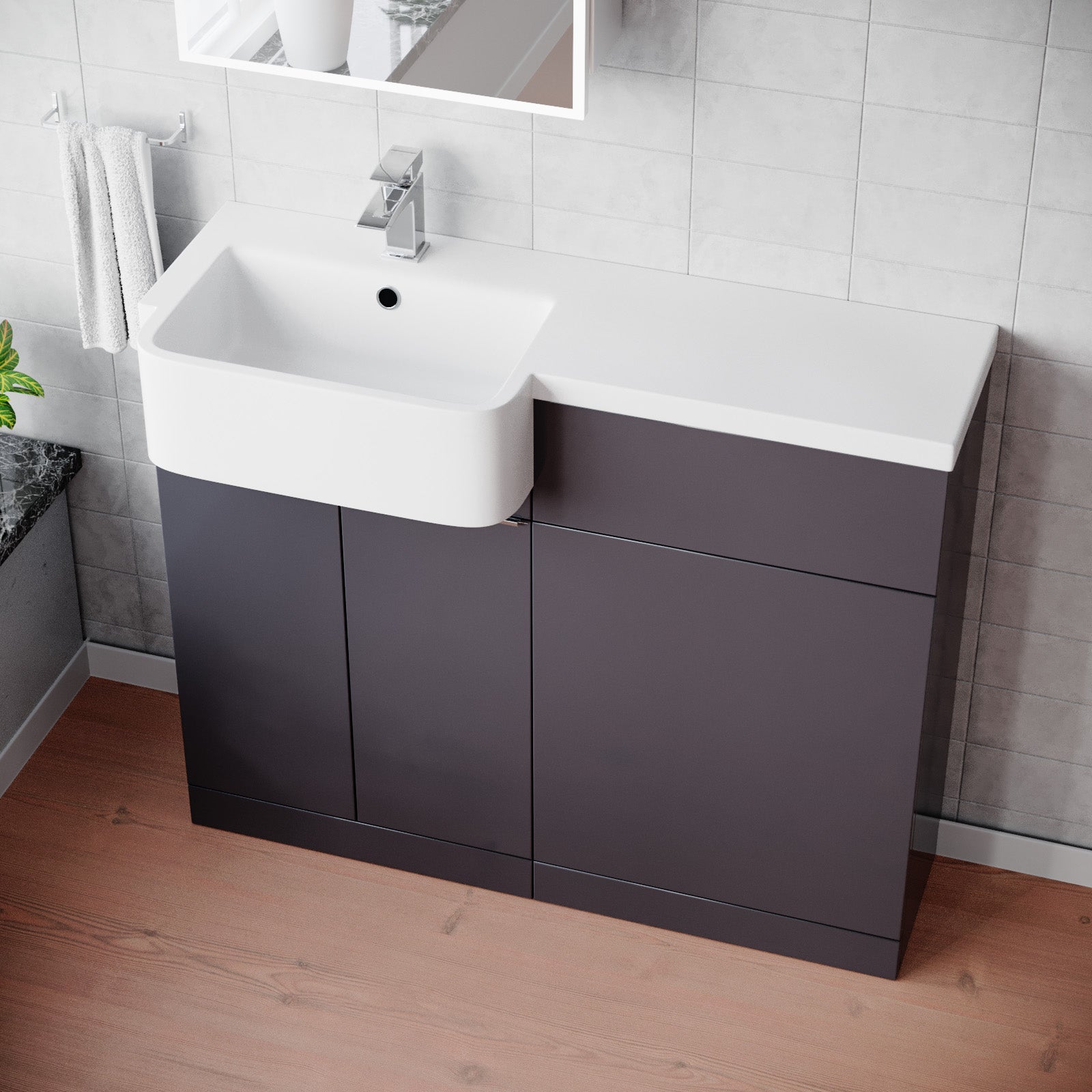 Haoran 1000mm Freestanding Anthracite Cabinet with Basin & WC Unit