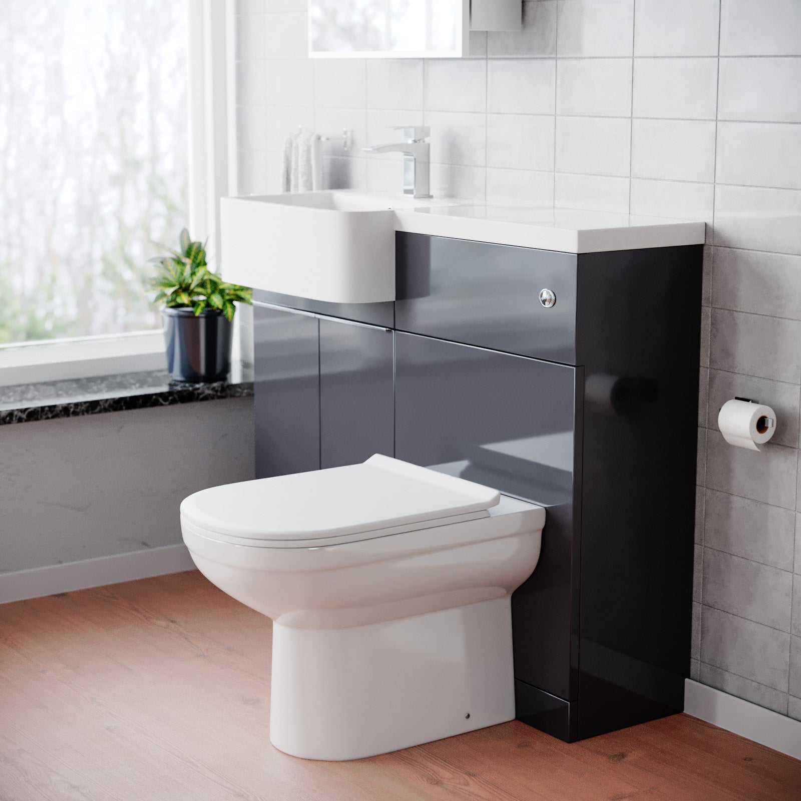 Bretford 1000mm Dark Grey LH Freestanding Cabinet with Basin, WC Unit & Toilet