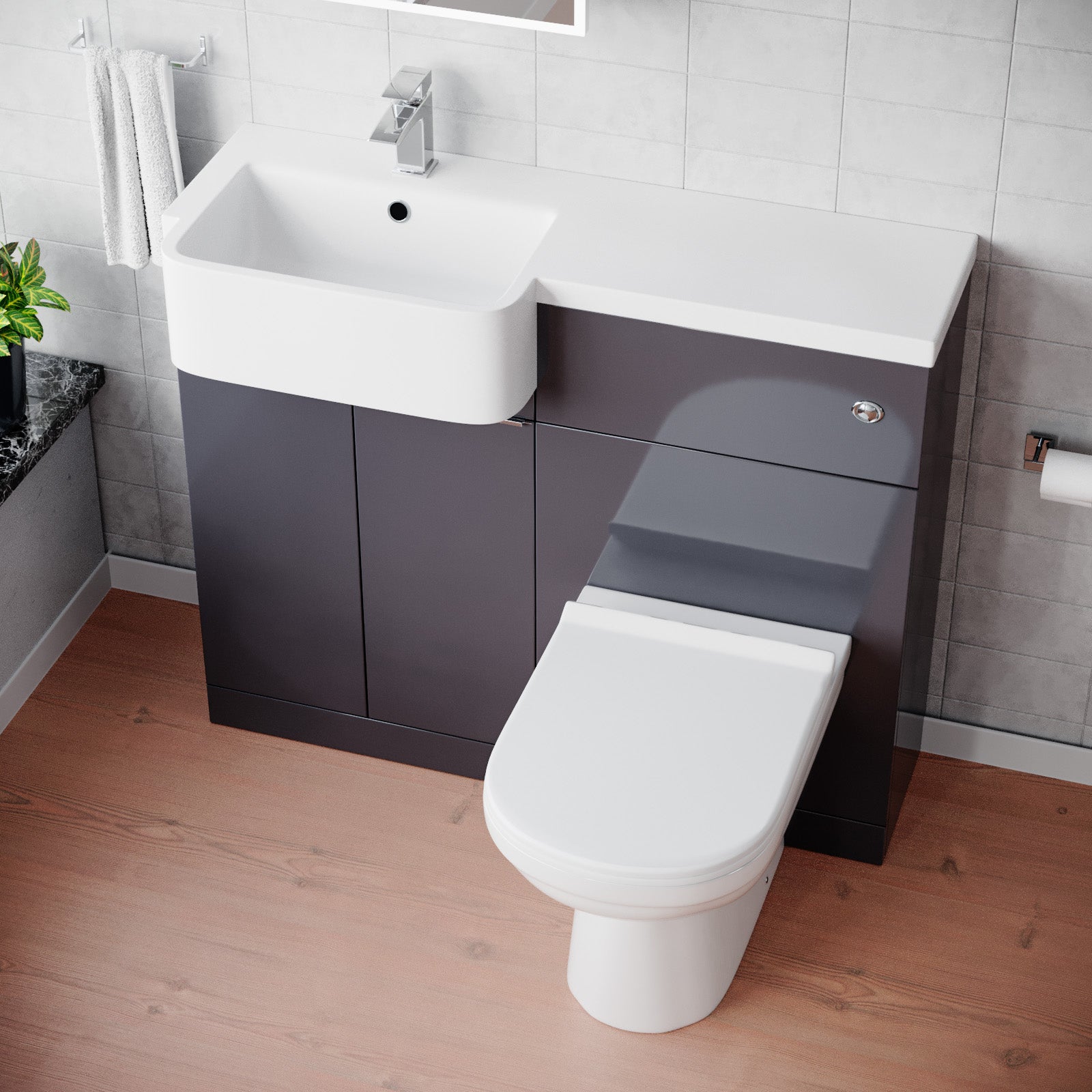 Bretford 1000mm Dark Grey LH Freestanding Cabinet with Basin, WC Unit & Toilet