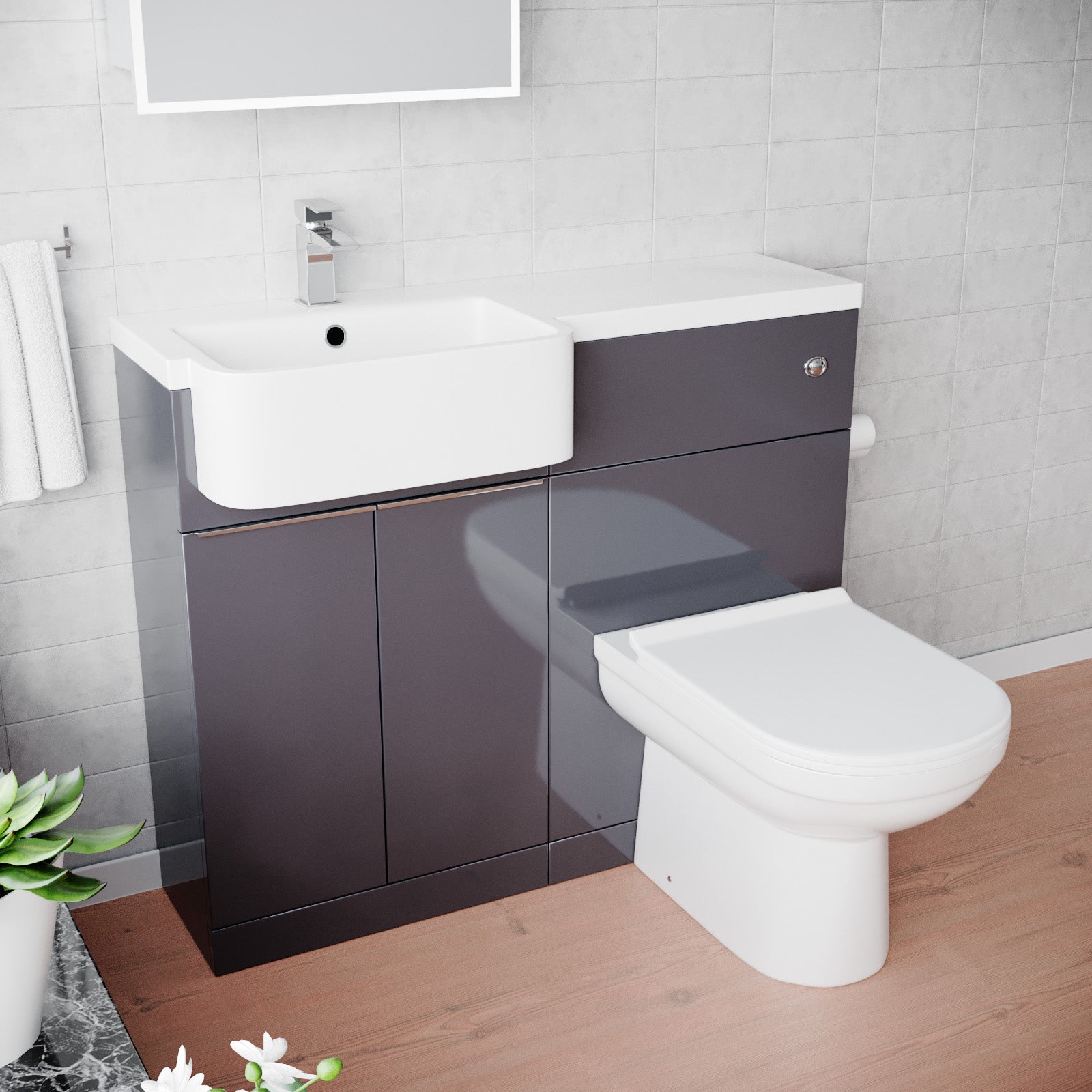 Bretford 1000mm Dark Grey LH Freestanding Cabinet with Basin, WC Unit & Toilet