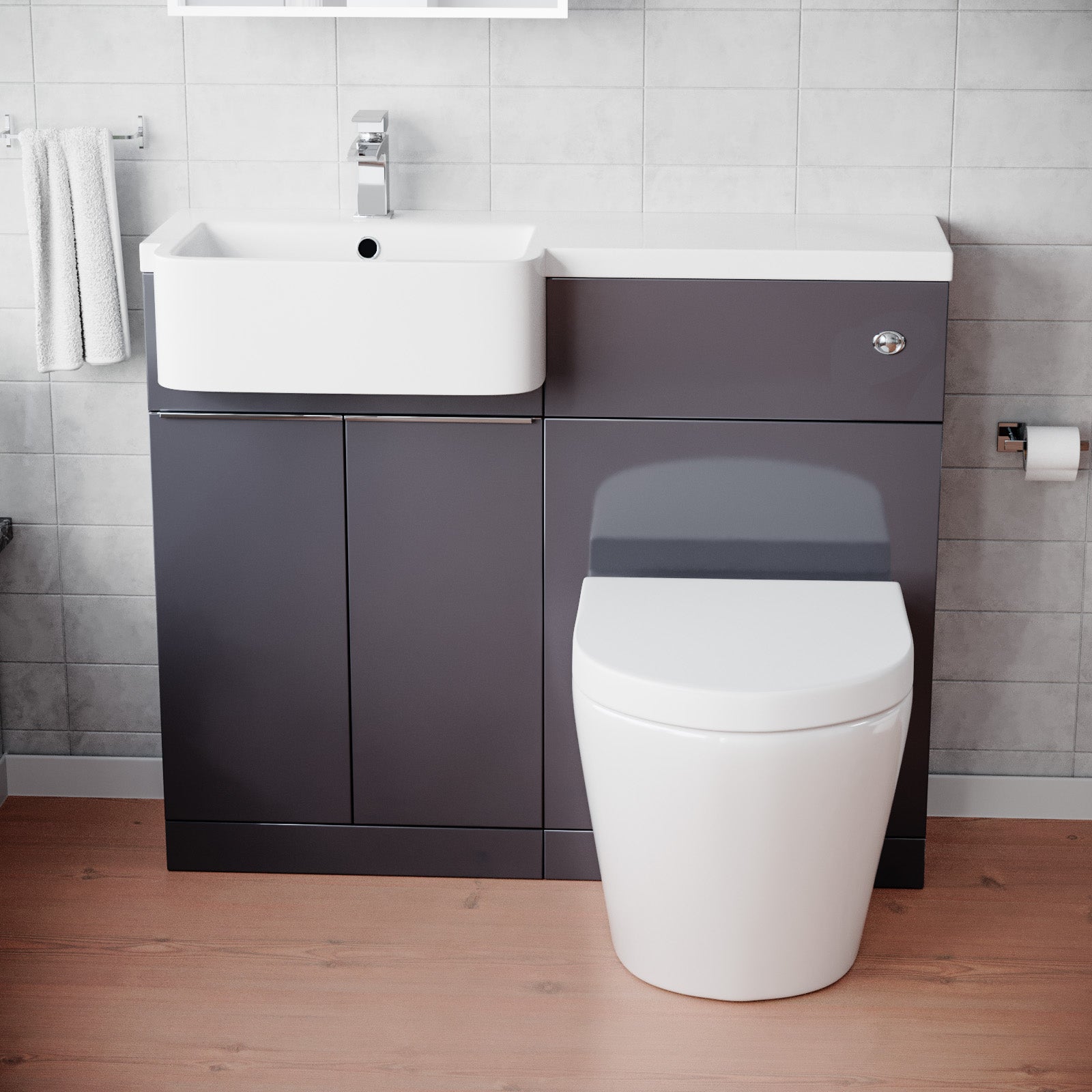 1000mm Freestanding Cabinet Anthracite with Basin, WC Unit & Toilet