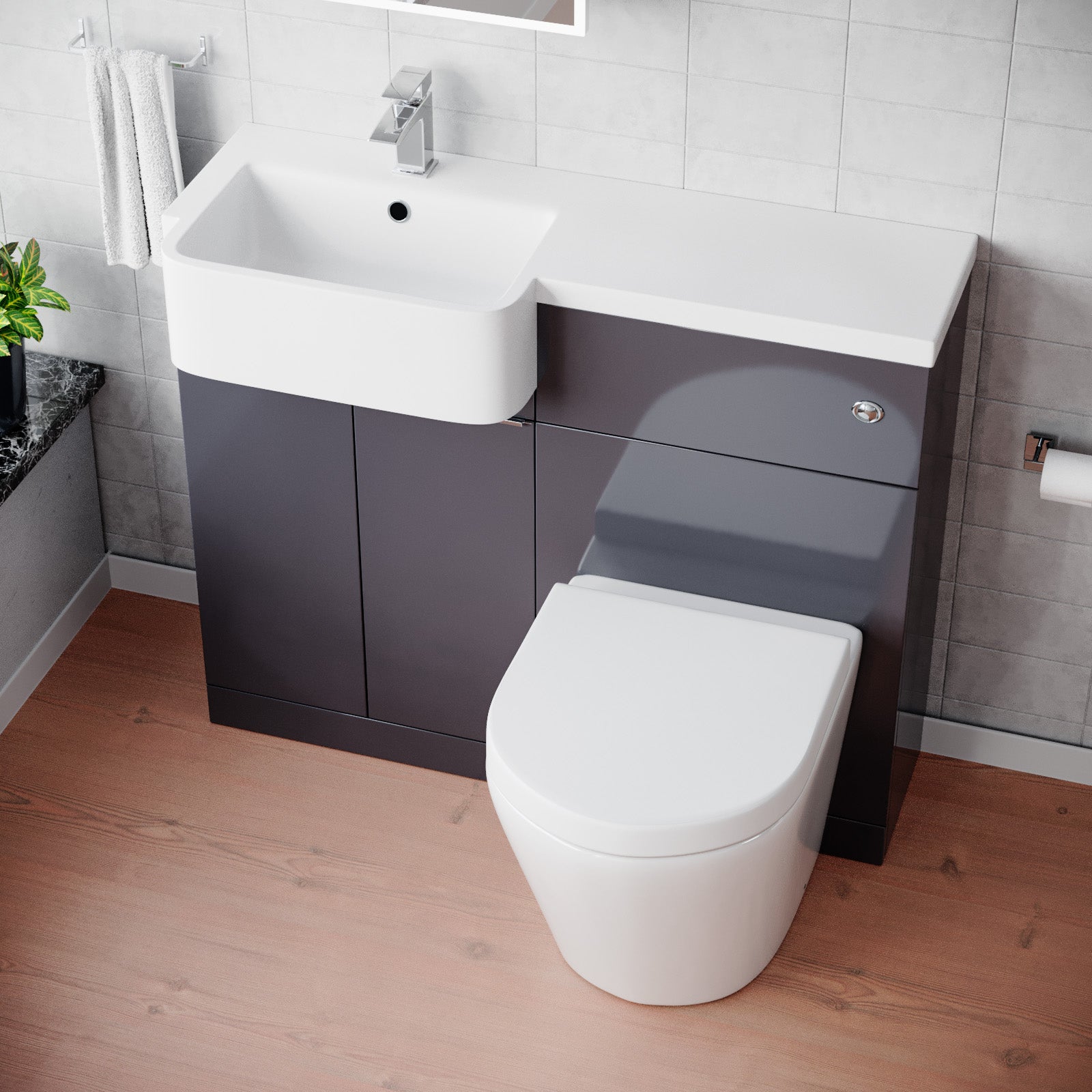 1000mm Freestanding Cabinet Anthracite with Basin, WC Unit & Toilet