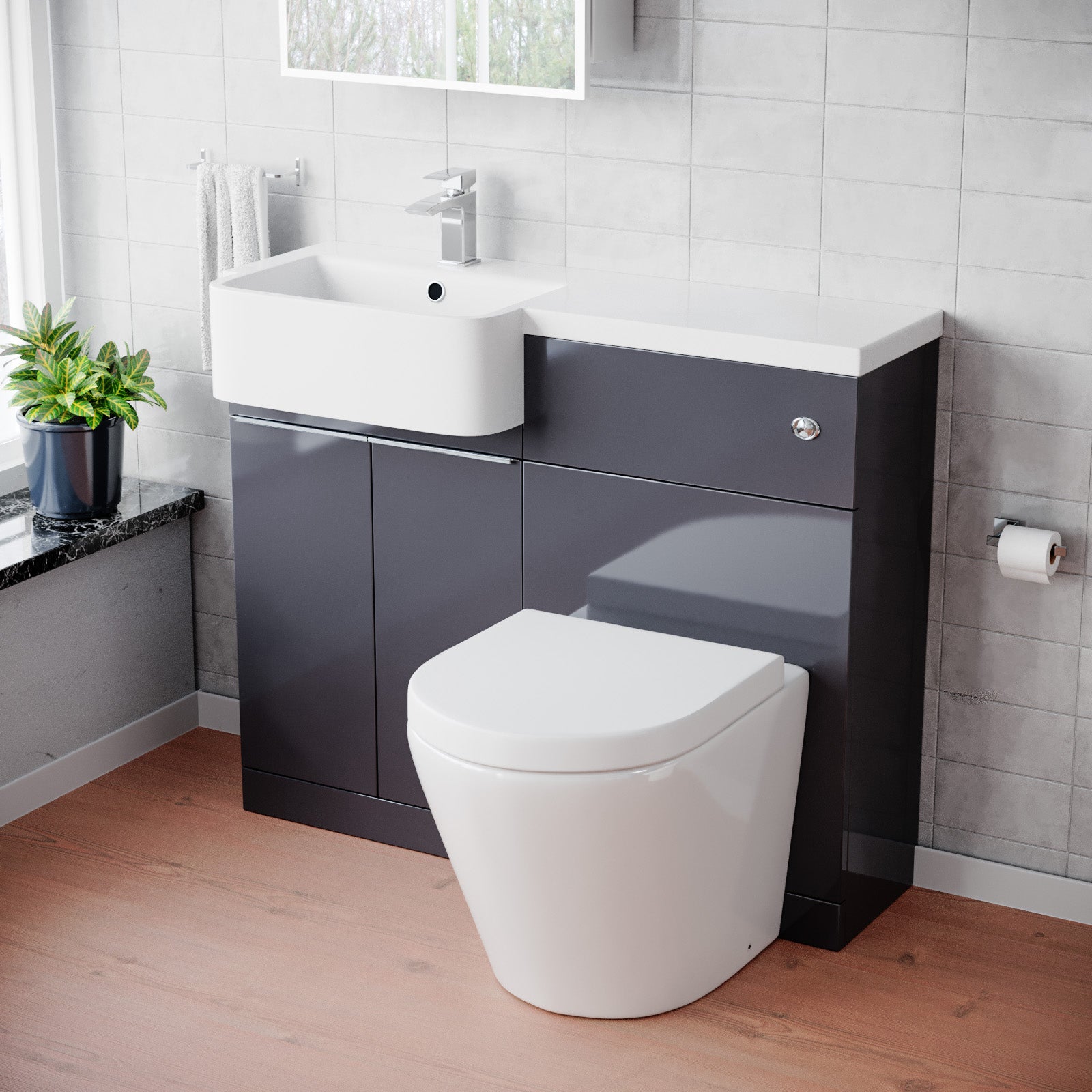 1000mm Freestanding Cabinet Anthracite with Basin, WC Unit & Toilet