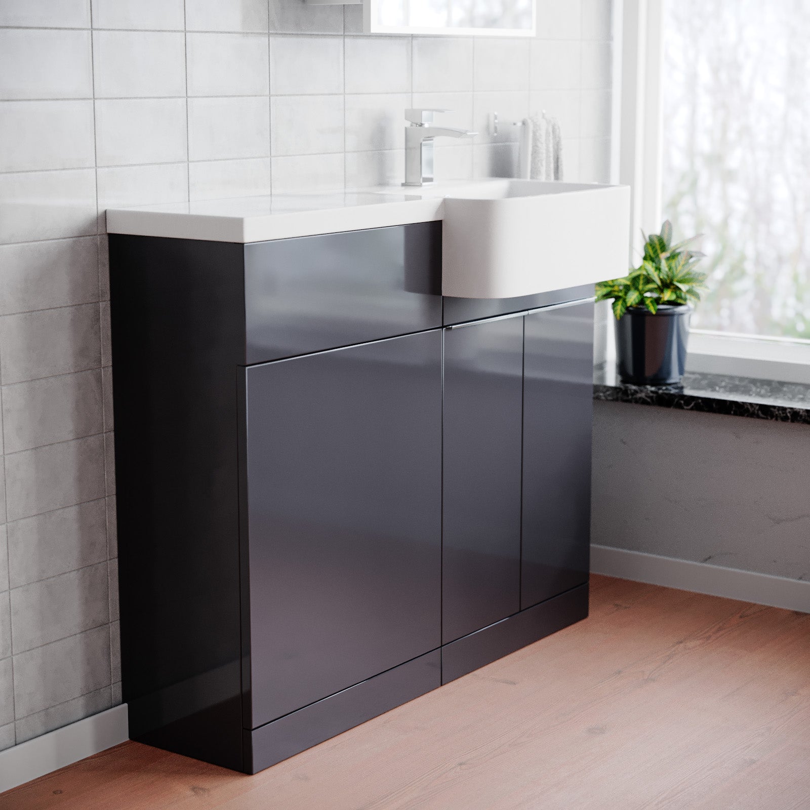 Haoran 1000mm Freestanding Anthracite Cabinet with Basin & WC Unit