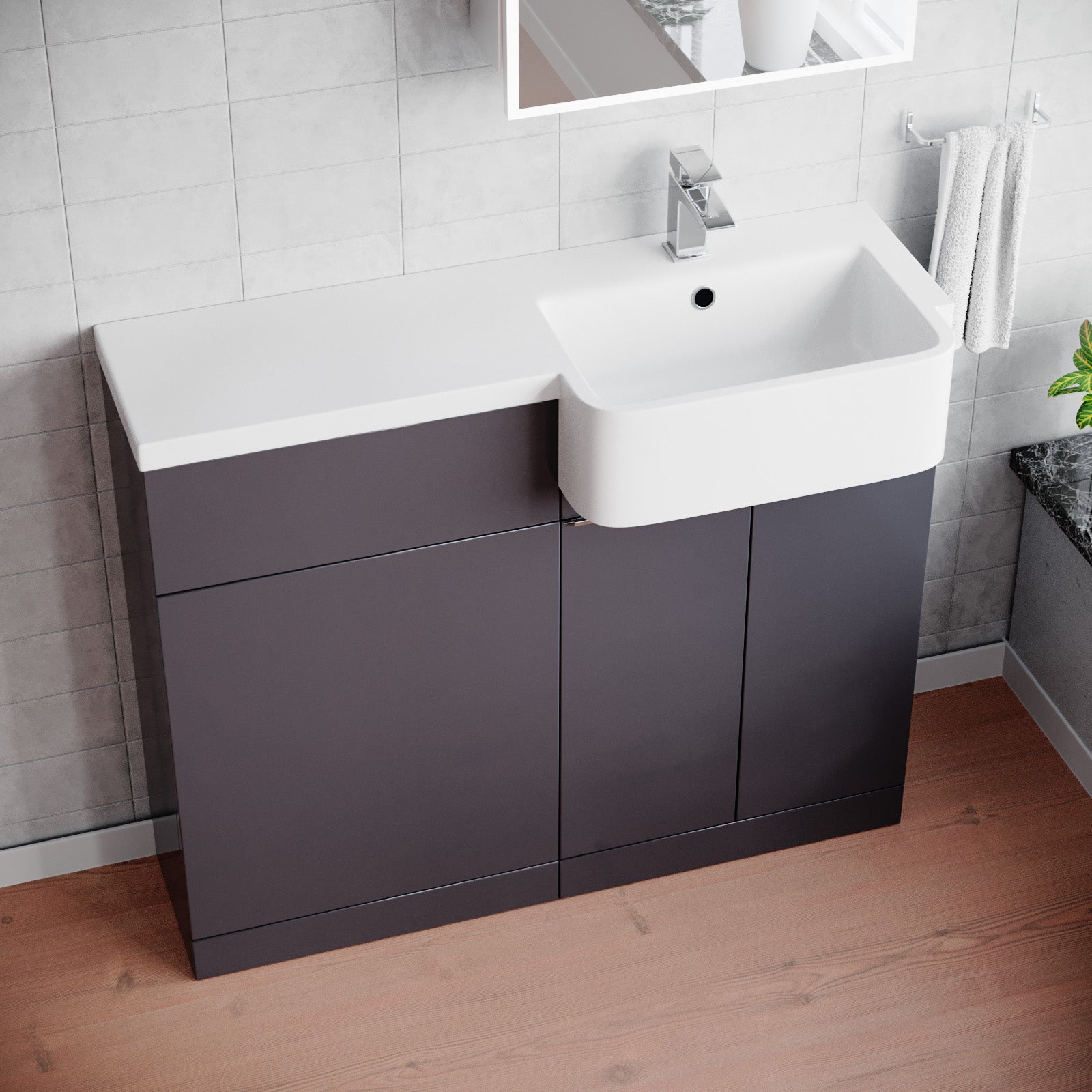 Haoran 1000mm Freestanding Anthracite Cabinet with Basin & WC Unit