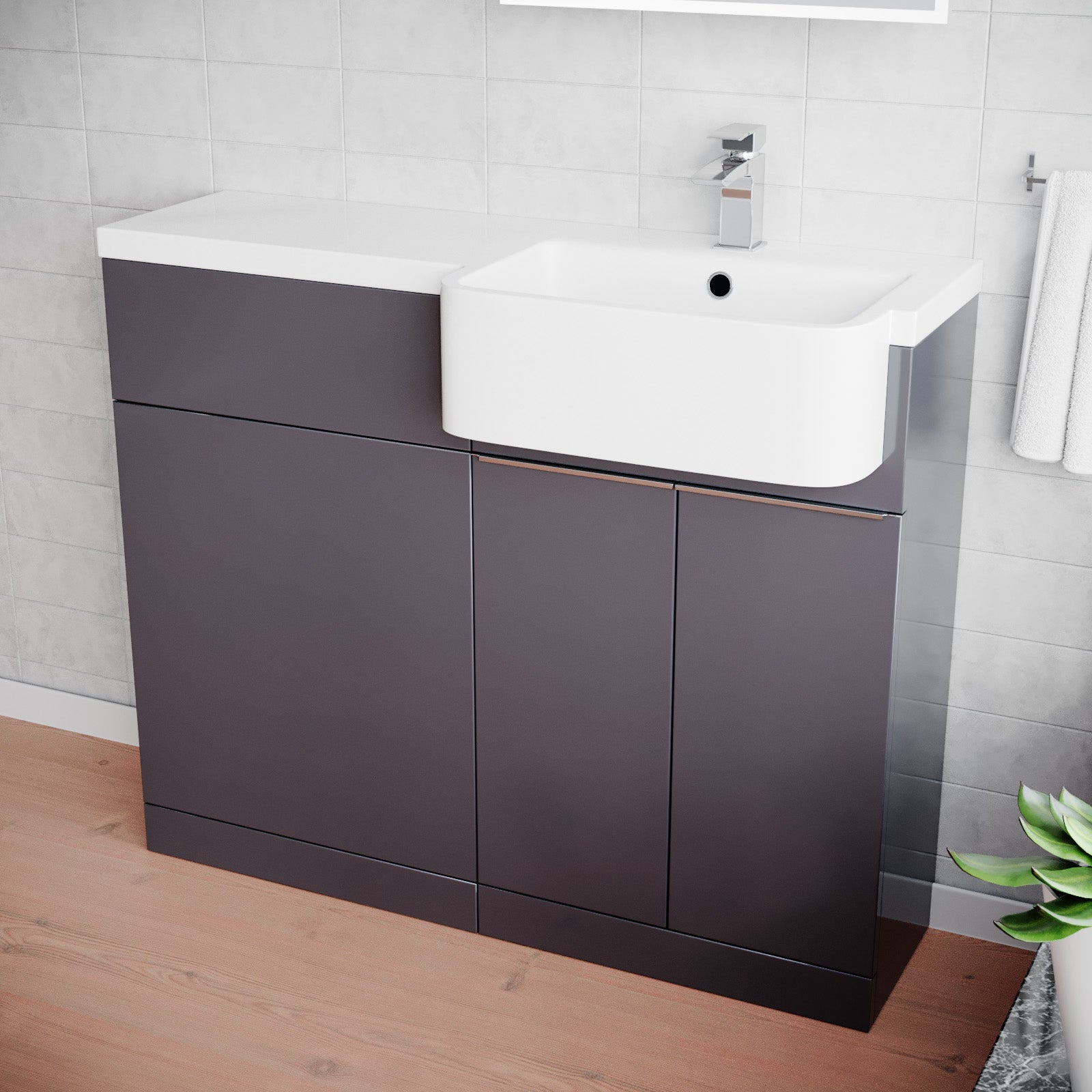 Haoran 1000mm Freestanding Anthracite Cabinet with Basin & WC Unit