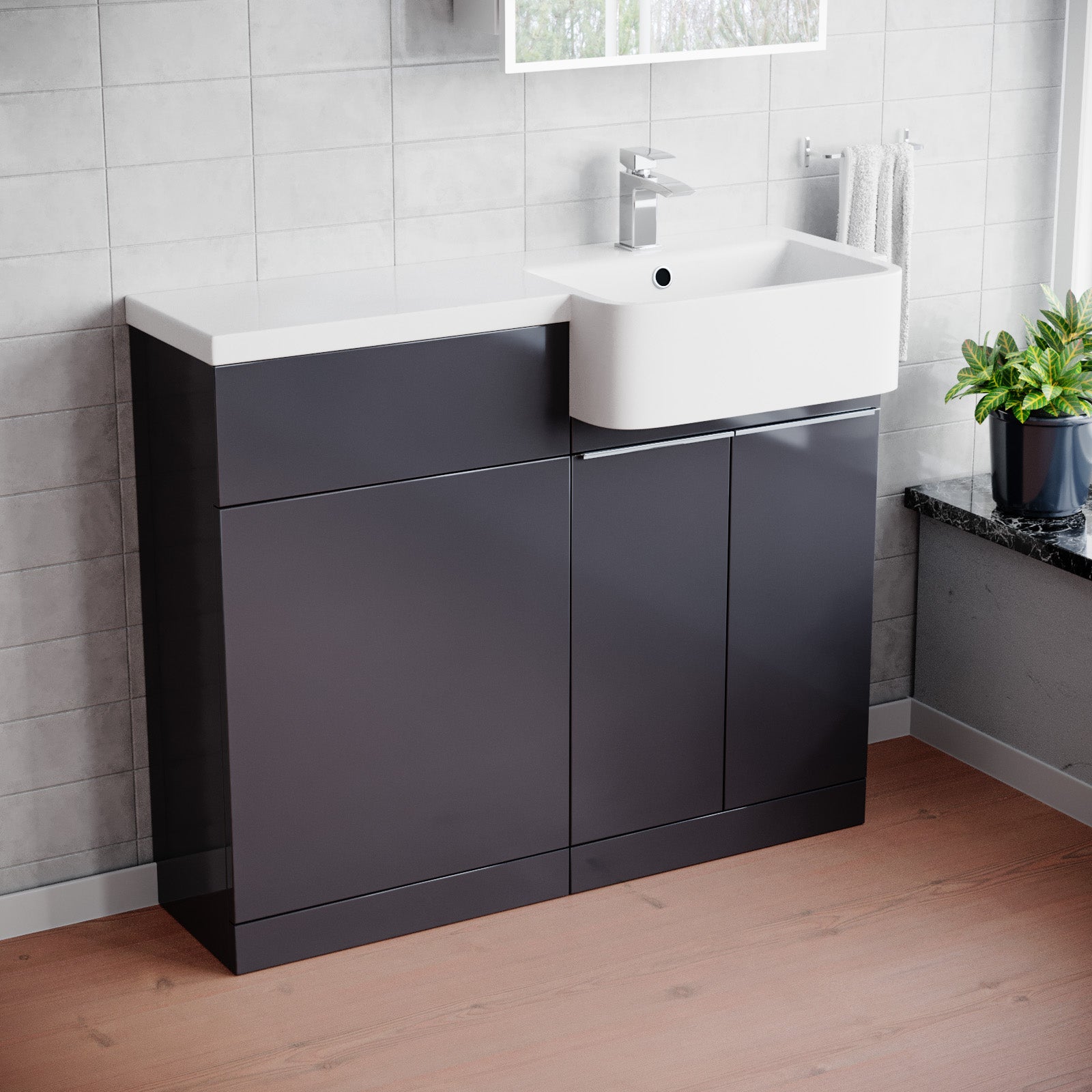 Haoran 1000mm Freestanding Anthracite Cabinet with Basin & WC Unit