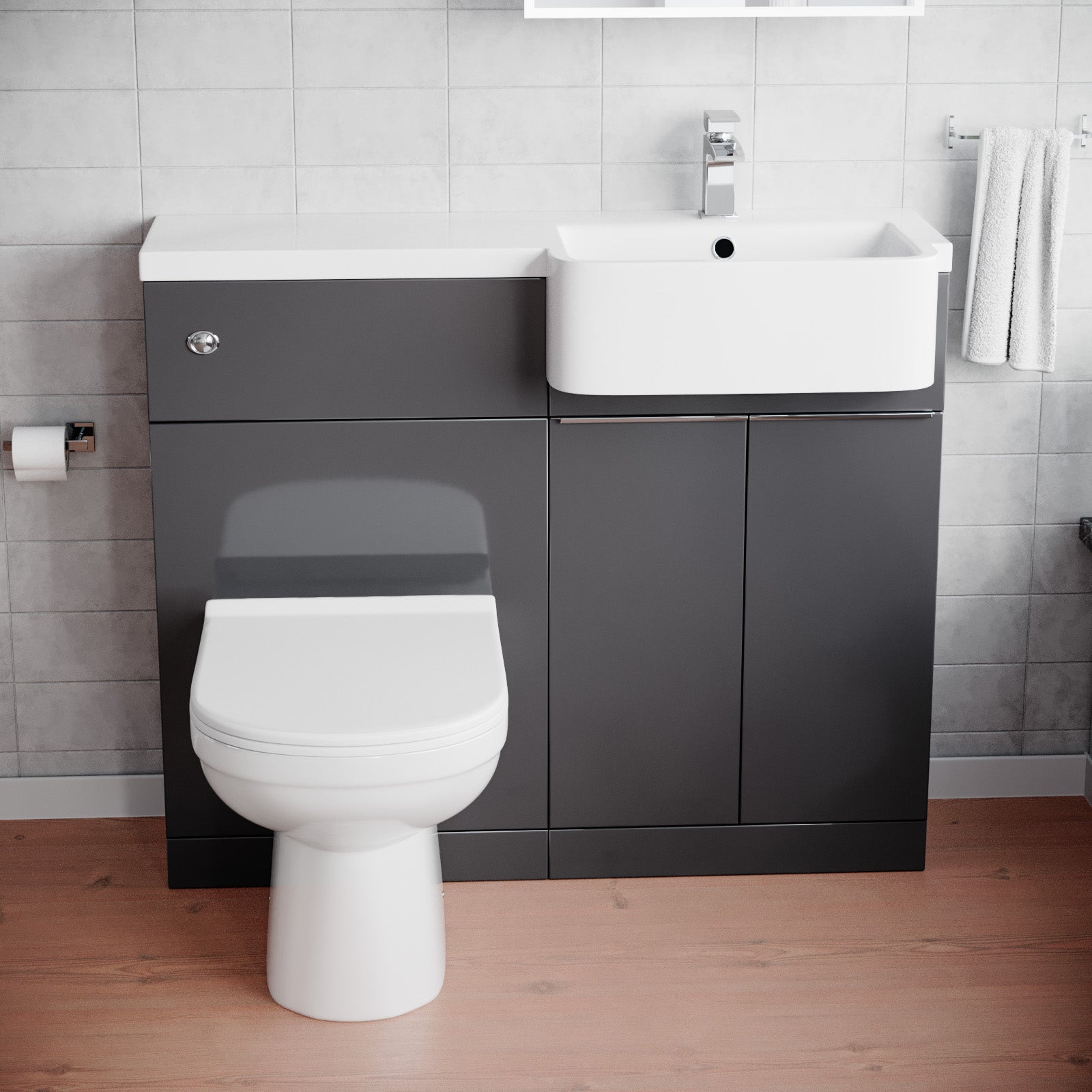 Bretford 1000mm Anthracite RH Freestanding Cabinet with Basin, WC Unit & Toilet
