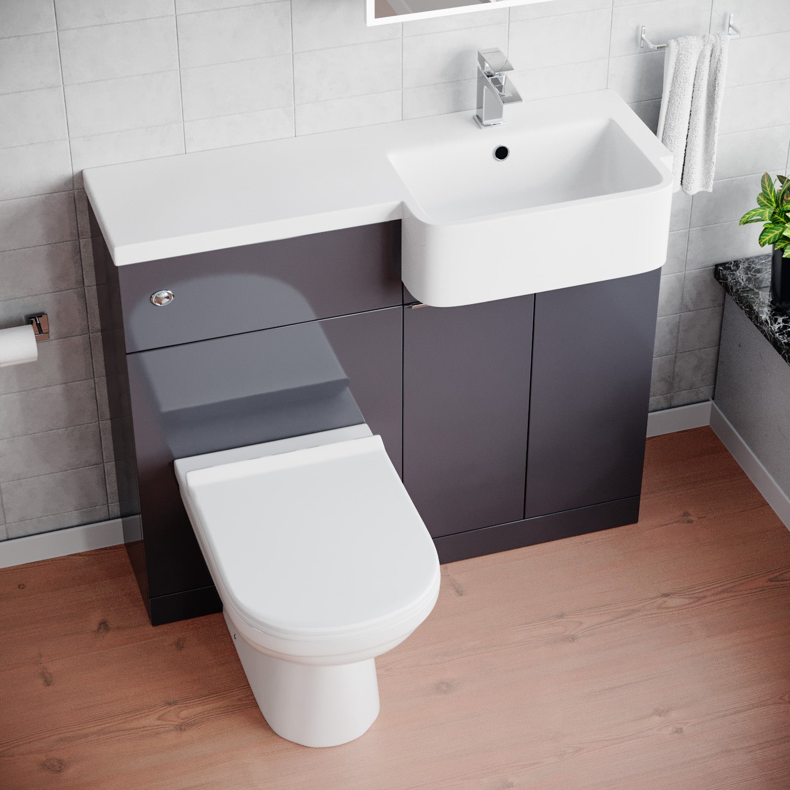 Bretford 1000mm Anthracite RH Freestanding Cabinet with Basin, WC Unit & Toilet